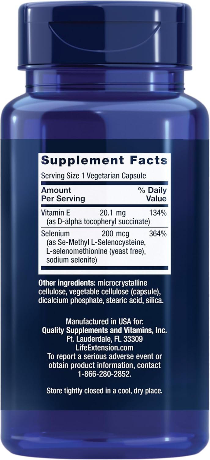 Life Extension Super Selenium Complex, 200 mcg – 3 Forms of Selenium, Vitamin E – Cellular Health & Longevity Support – Gluten-Free, Non-GMO, Vegetarian, 1 Daily – 100 Capsules - Image 2