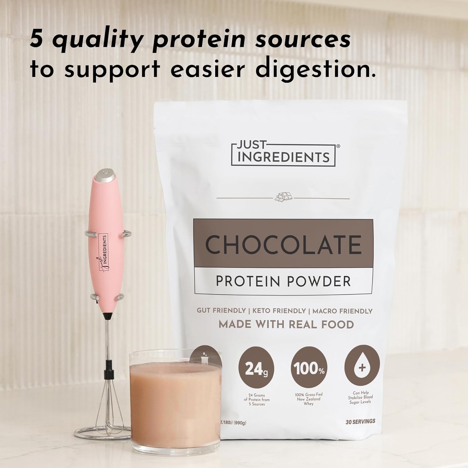 Chocolate Protein Powder – 30-Serving Blend with 100% Grass-Fed Whey & Organic Plant Proteins – Rich Cocoa Flavor – Supports Muscle Recovery, Energy & Satiety* – No Artificial Sweeteners or Fillers - Image 2