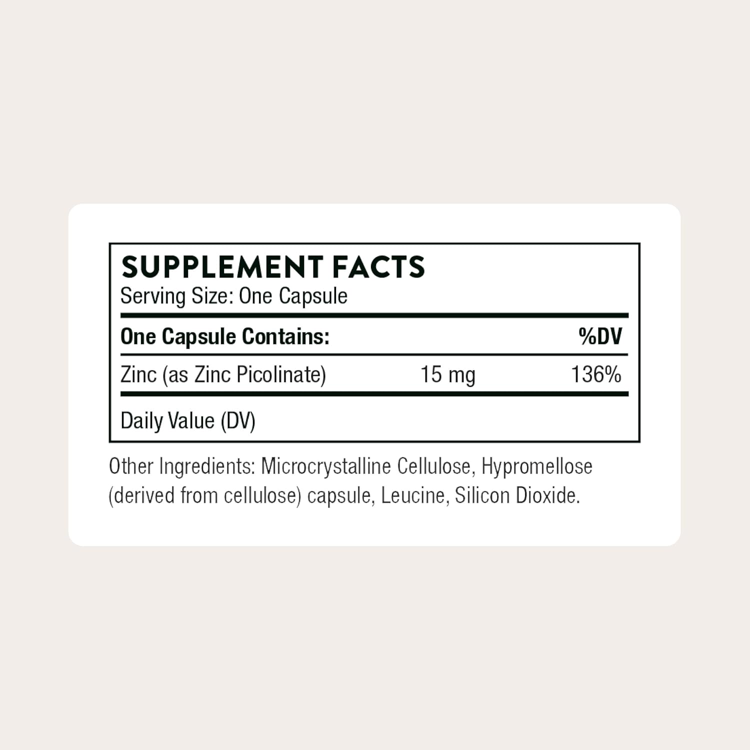 THORNE - Zinc Picolinate 15 mg - Highly Absorbable Zinc Supplement - Supports Immune System, Eye, Skin & Reproductive Health* - Third-Party Certified - Gluten, Dairy & Soy-Free - 60 Capsules - Image 2