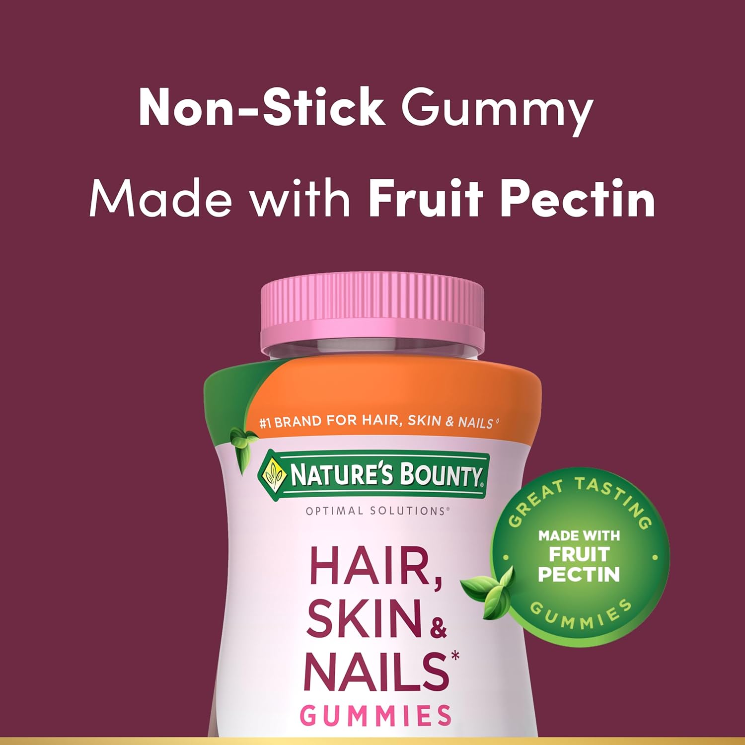 Nature's Bounty Optimal Solutions Hair, Skin and Nails Collagen Pectin Gummies, 100 mg Collagen and 2,500 mcg Biotin Per Serving, No Stick Gummy, Tropical Citrus Flavor, 200 ct, 100 Total Servings - Image 3