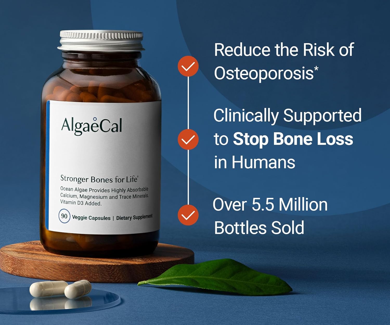 ALGAECAL - Plant Based Calcium Supplement for Women & Men - Organic Calcium 750mg with Vitamin D3 1000 IU, 13 Minerals for Bone Strength, Bone Health Support, 90 Veggie Caps (1 Pack) - Image 2