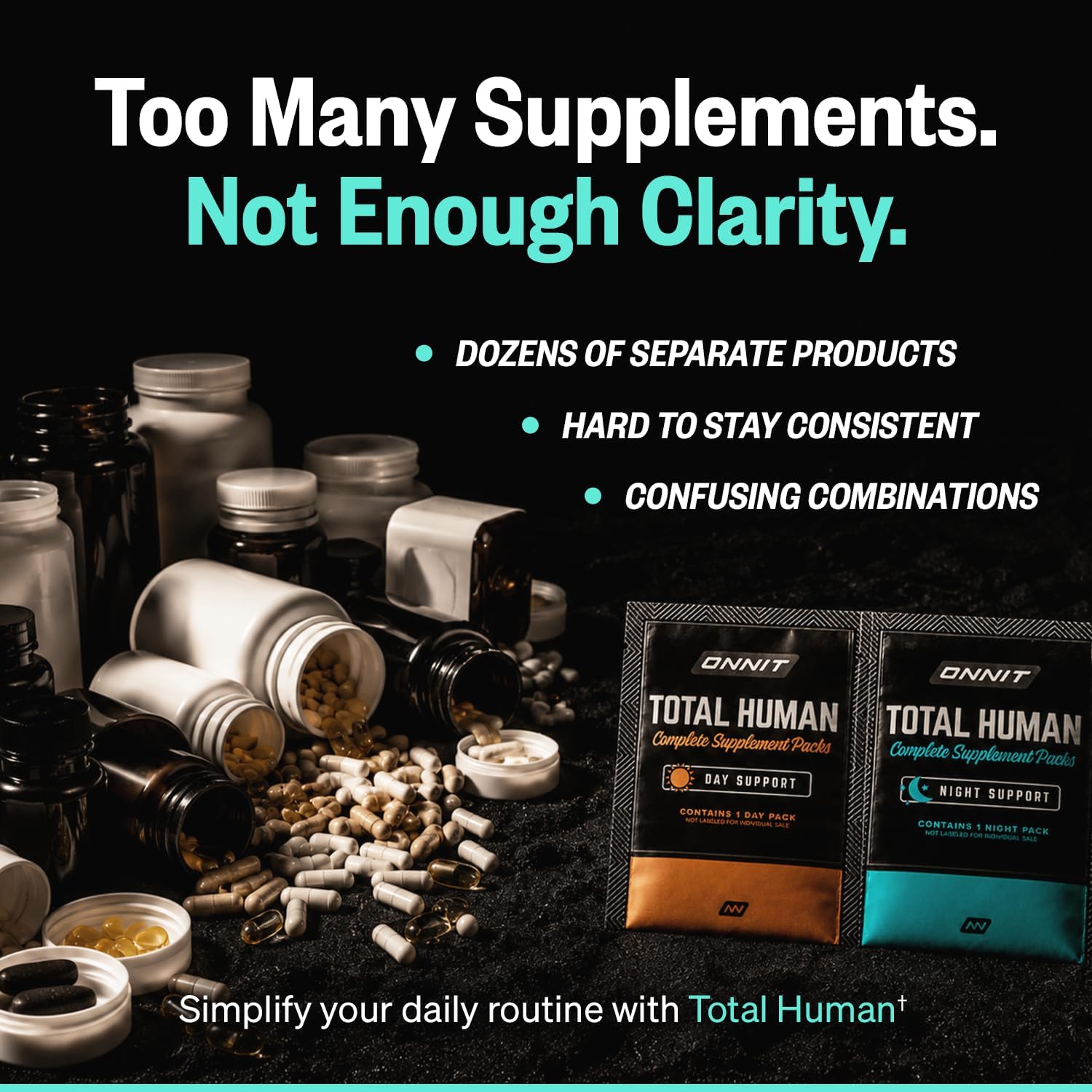 ONNIT Total Human Adult Multivitamin Comprehensive Capsule Packs with Day and Night Support, Daily Vitamin Packs for Men and Women, Dietary Supplement Capsules, 30-Day Supply, 60 Packs - Image 4