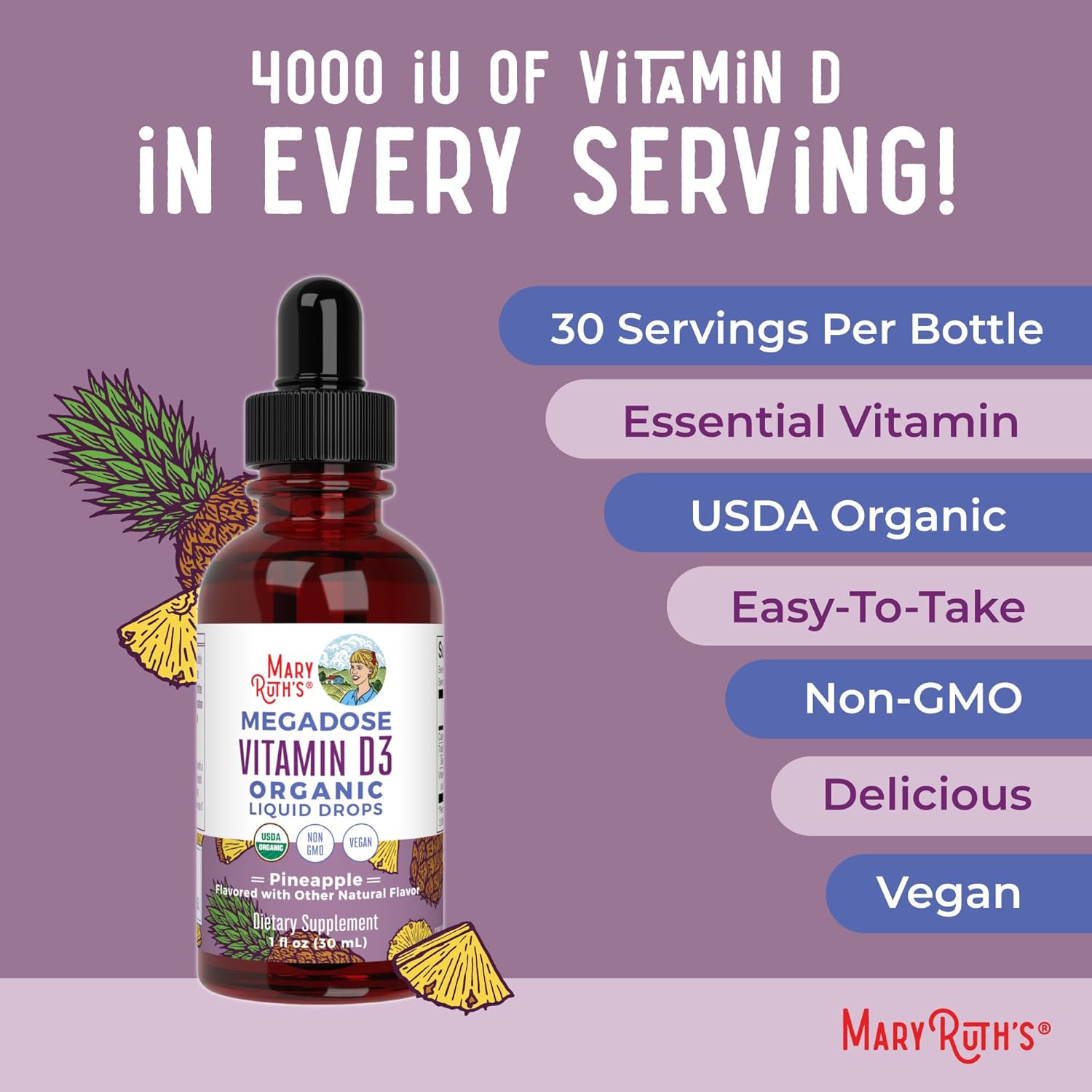 MARYRUTH'S Vitamin D3 Liquid Drops | Megadose 4000 IU | USDA Organic Liquid Vitamin D Spray for Adults & Kids | Immune Support & Bone Health | Vegan | Gluten Free | Non-GMO | 30 Servings - Image 7