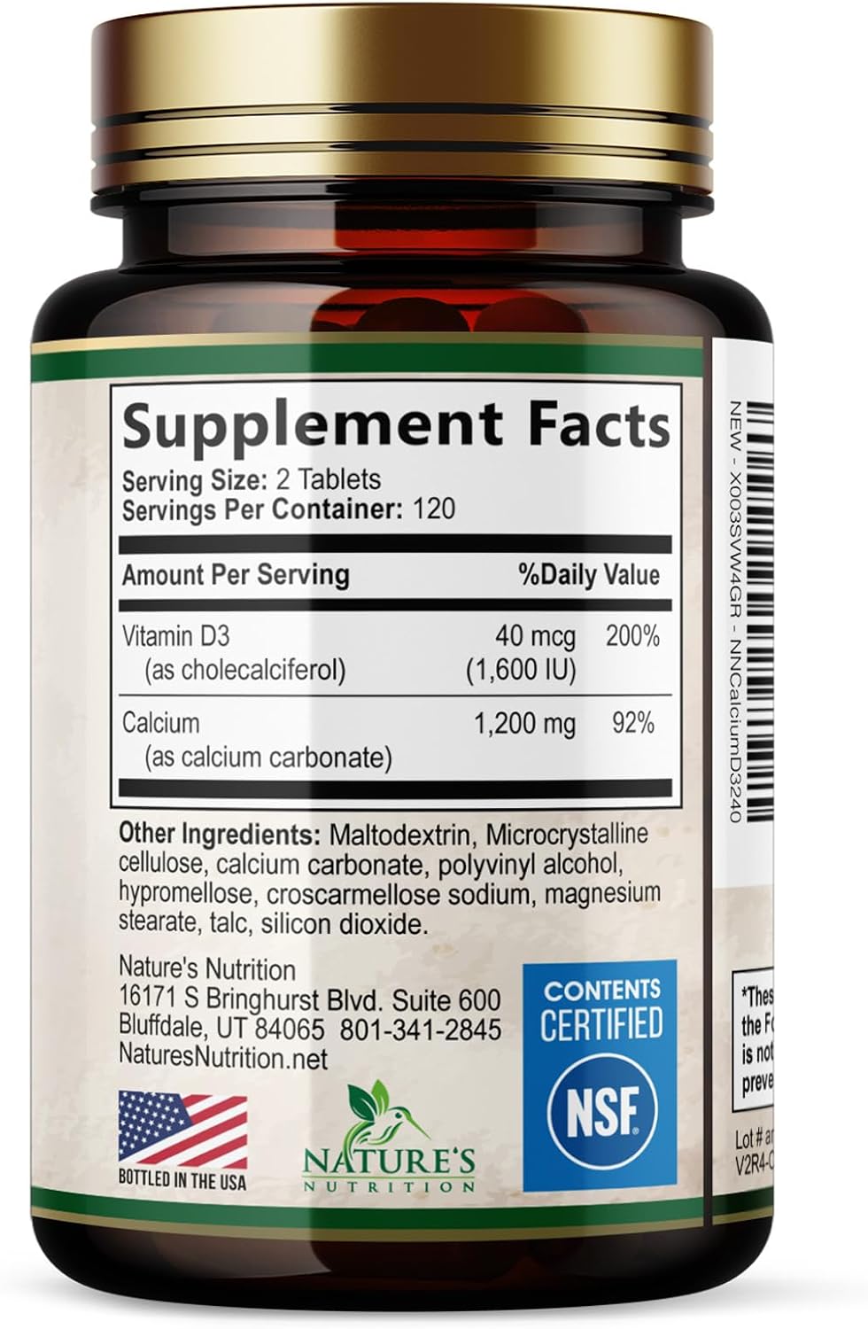 Calcium 1200 mg with Vitamin D3 - Per Serving - Bone Health Supplement - Vitamin D & Calcium Supplements for Women & Men - Bone Strength Support - Natural Calcium Pills - Bottled in USA - 240 Tablets - Image 9