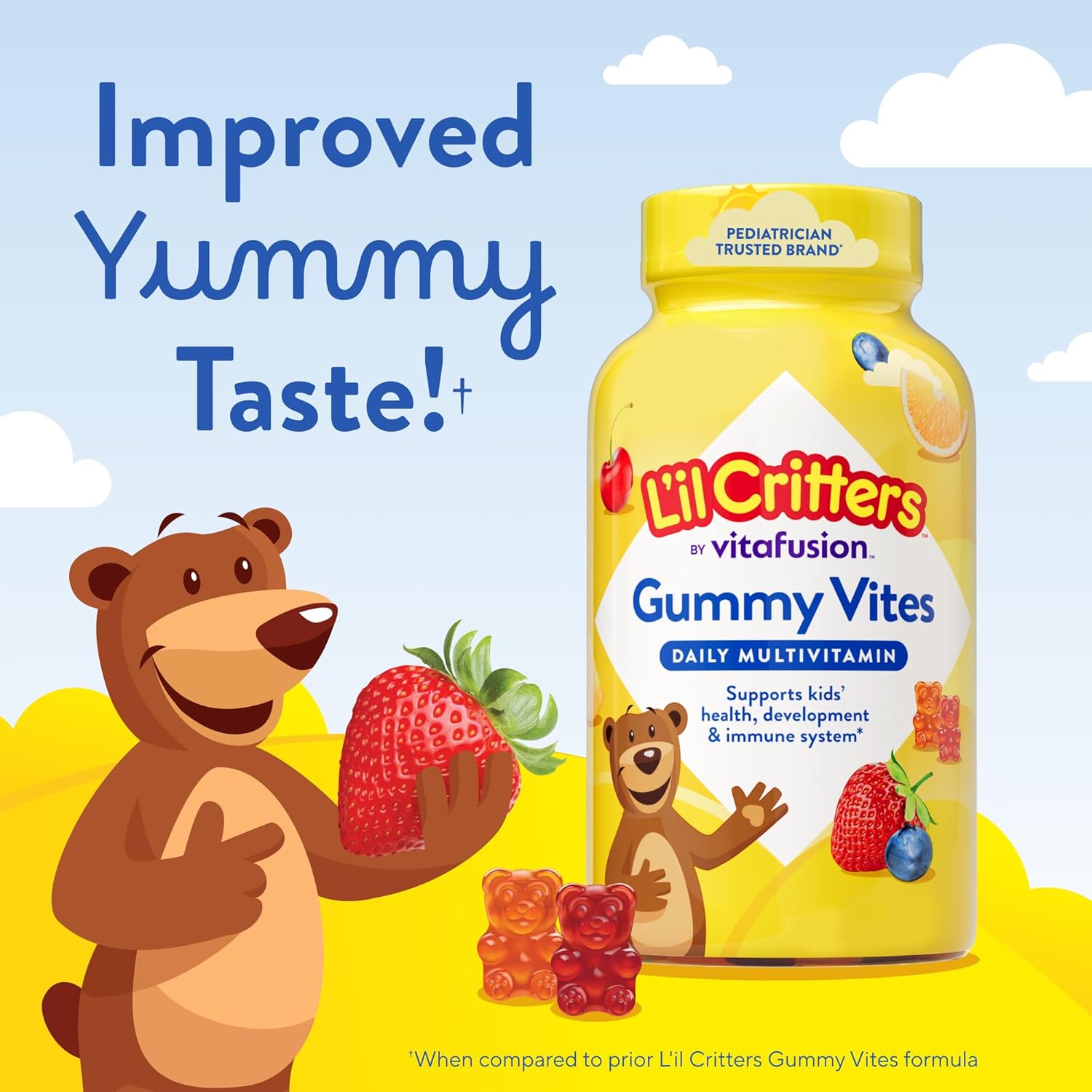 L’il Critters Gummy Vites Daily Gummy Multivitamin for Kids, Vitamin C, D3 for Immune Support Cherry, Strawberry, Orange, Pineapple and Blueberry Flavors, 70 Count Gummies - Image 6