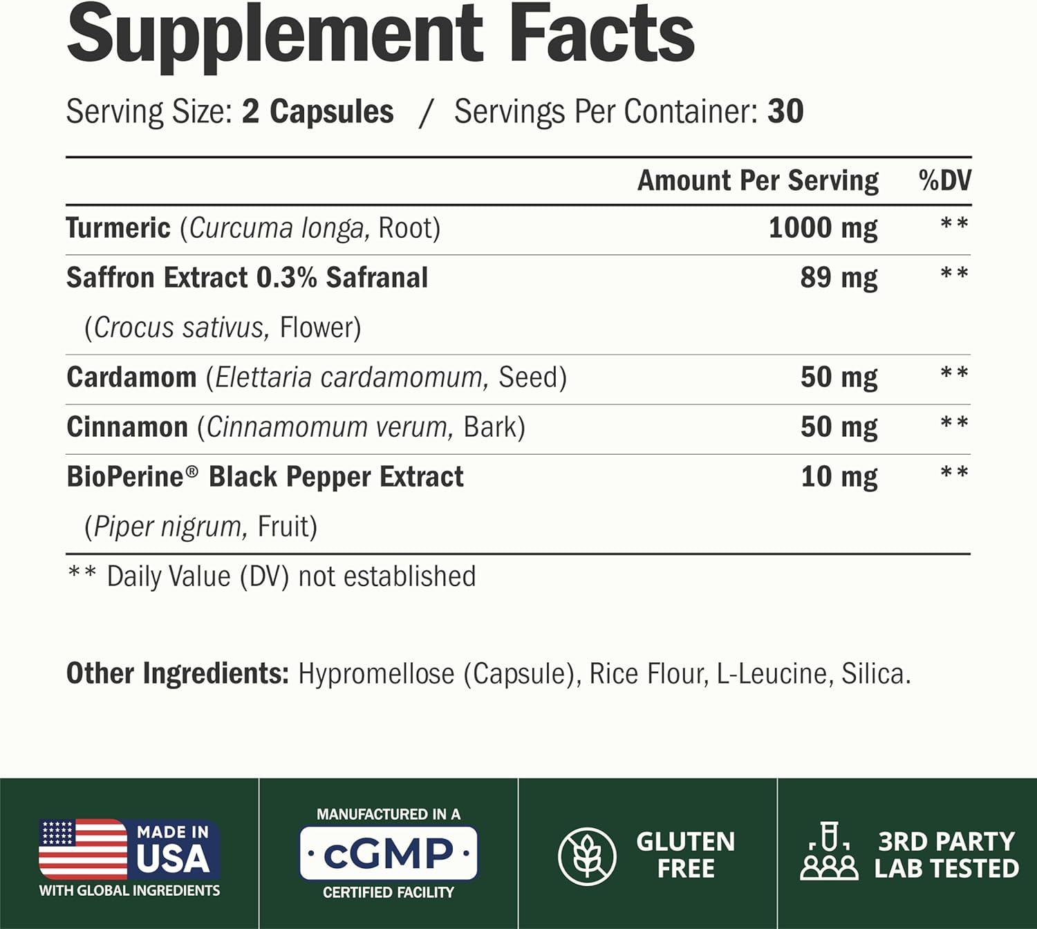 Saffron Supplements with Turmeric Curcumin, Saffron Extract (89mg), Ceylon Cinnamon, and Cardamom for Women and Men – Turmeric Supplement for Daily Inflammation, Mood & Joint Support – 60 Capsules - Image 2