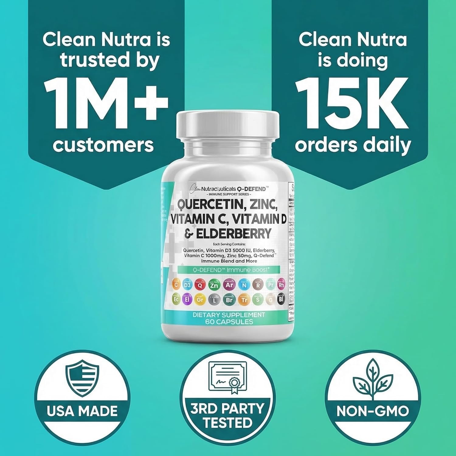 Q Defend Quercetin Supplement with Zinc Vitamin C Vitamin D Elderberry Turmeric Black Pepper Garlic Ginger Sea Moss Lysine Stinging Nettle Reishi Mushroom Immune Support 60 Capsules by Clean Nutra - Image 8