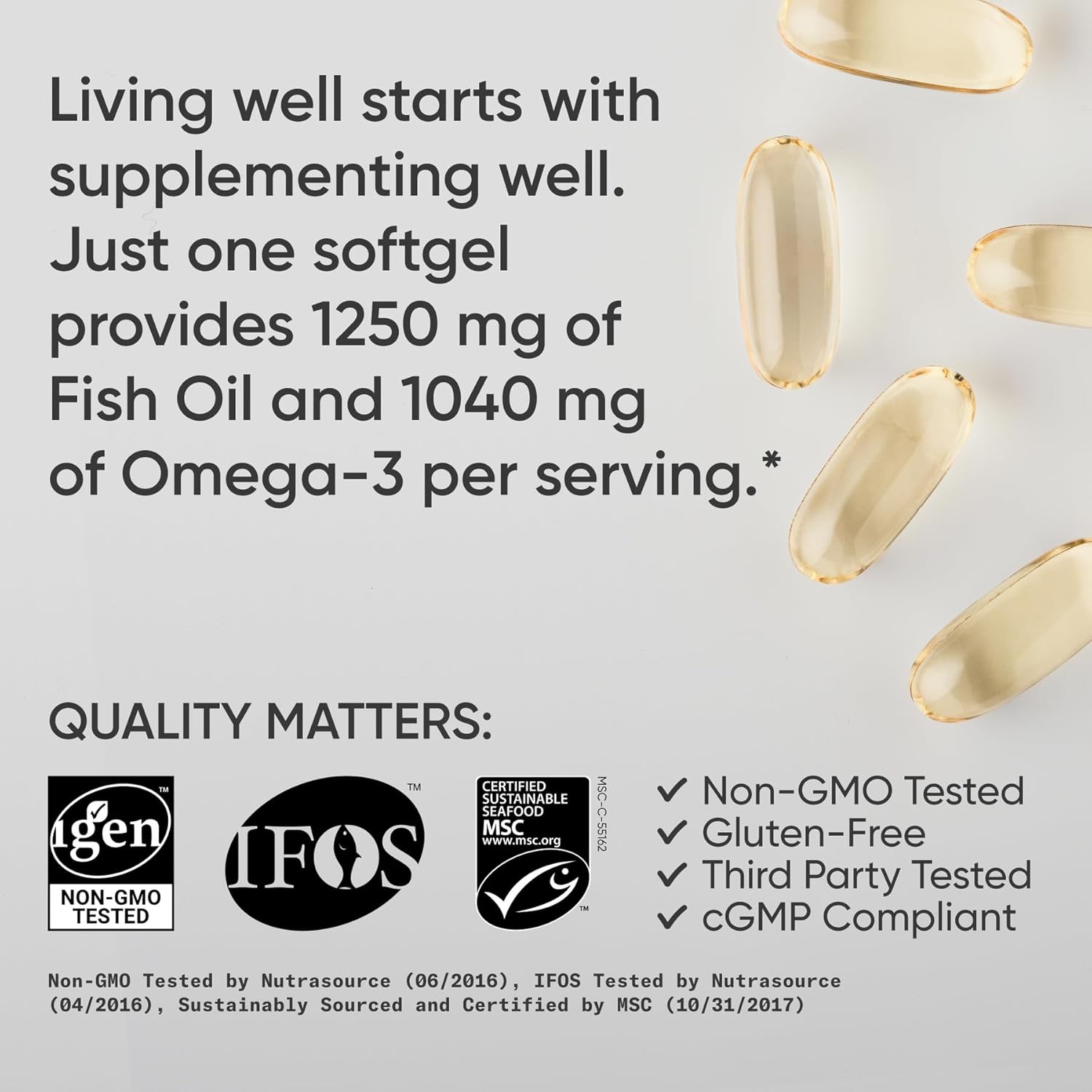 Sports Research Triple Strength Omega 3 Fish Oil 1250mg from Wild Alaskan Pollock - Burpless Fish Oil Supplement with Omega-3 EPA & DHA - Sustainably Sourced, Non-GMO, Gluten Free - 30 Softgels - Image 4