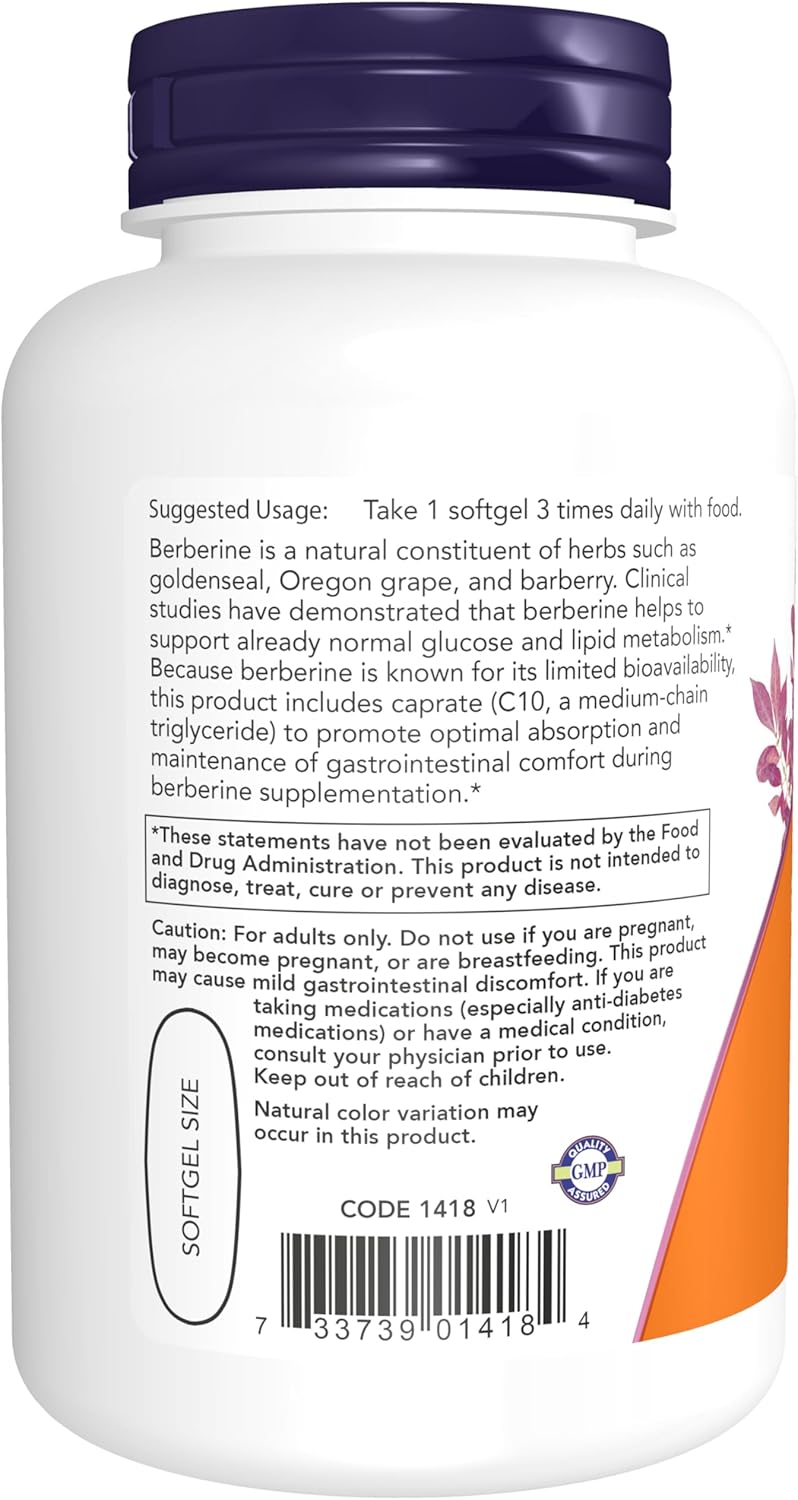 NOW Foods Supplements, Berberine Glucose Support, Combined with MCT Oil for Optimal Berberine Absorption, 90 Softgels - Image 3