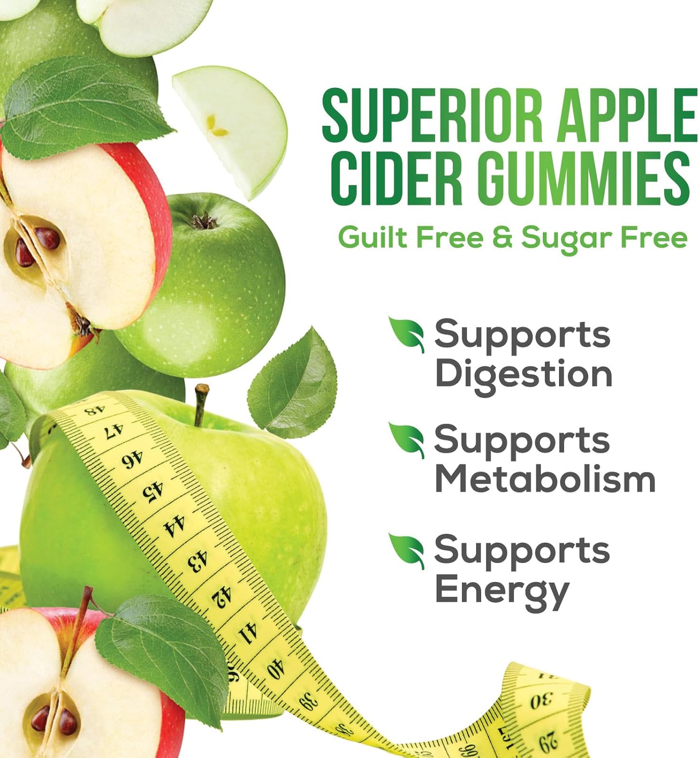 Apple Cider Vinegar Gummies Zero Sugar - Max Strength ACV Gummy Vitamins - Vitamin B12 & The Mother - Metabolism & Energy Support - Vegan Apple Cider Vinegar Gummy Supplement - Non-GMO - 120 Gummies - Image 6