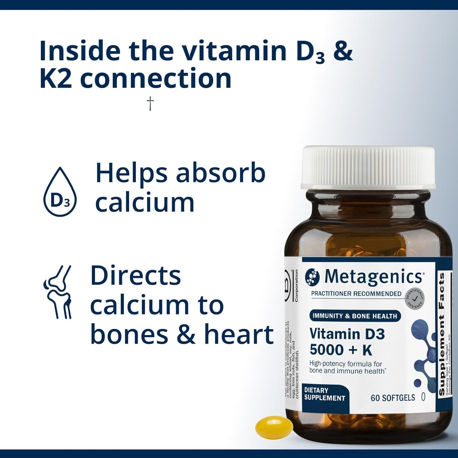 Metagenics Vitamin D3 and Vitamin K2 5,000 IU with MK-7- Vitamin D3 with K2 for Immune Support, Bone & Heart Health-Non-GMO, Gluten-Free-60 Softgels - Image 4