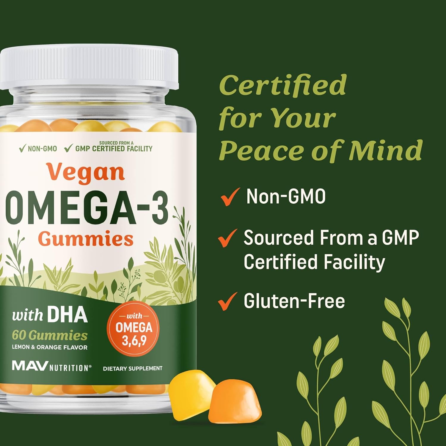 Omega 3 6 9 + DHA Gummies | Plant-Based Triple Omegas from Algae, Flaxseed & Safflower Oil | 50mg of DHA | Vegetarian, Non-GMO, Gluten-Free, Essential Fatty Acid Supplements for Adults | 60 Gummies - Image 7