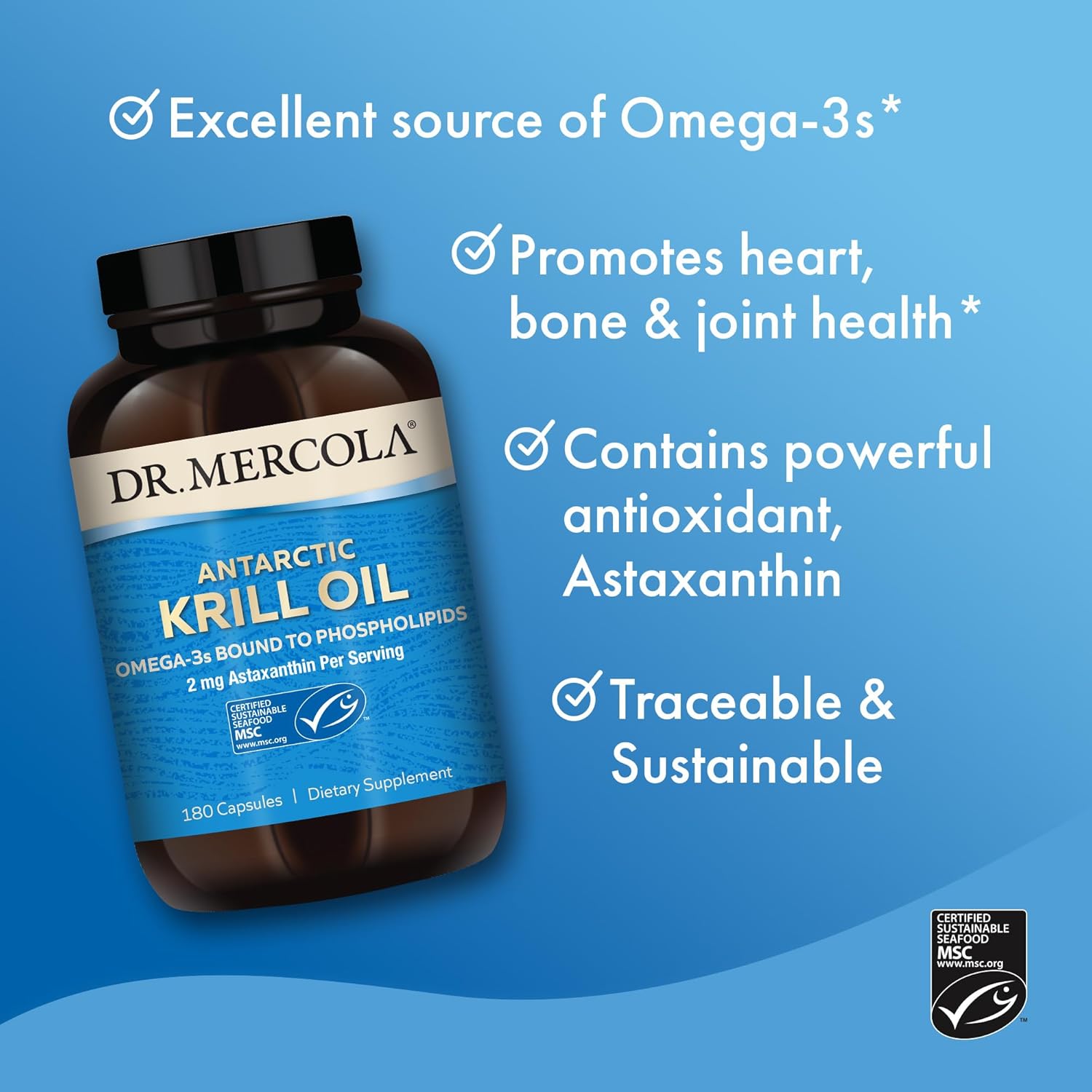 Dr. Mercola Antarctic Krill Oil, 1,000 mg per Serving, Omega-3 Supplement with EPA, DHA, Phospholipids & Astaxanthin, Supports Heart, Brain & Immune Health, Non-GMO, Soy-Free, 180 Capsule (90 Serving) - Image 4