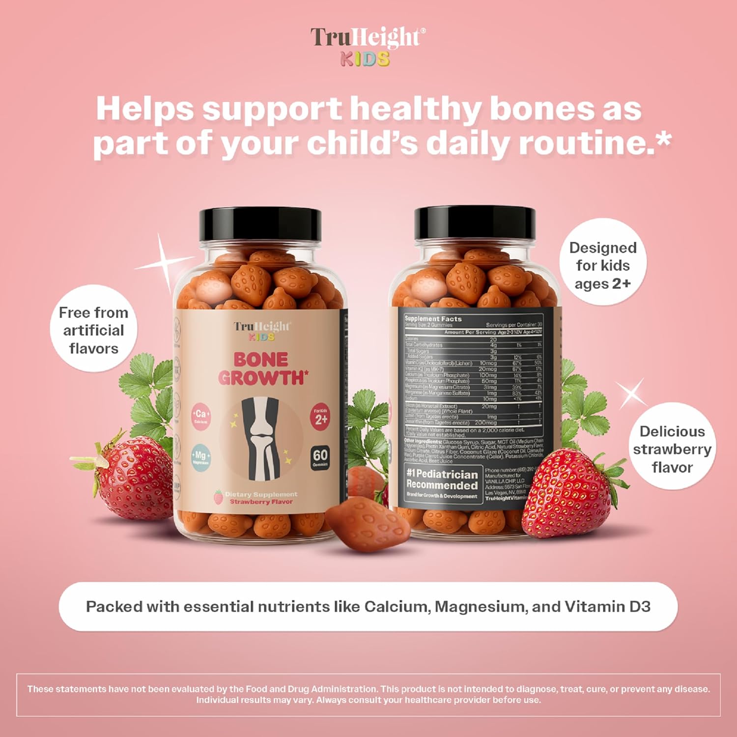 TruHeight Kids Bone Growth Gummies (Strawberry, Ages 2+) Tall Nutrition for Natural Growth for Kids & Toddlers - Vitamin D, Calcium, K, Magnesium Multivitamin, Bone Strength Vitamins, D3 K2, Taller - Image 4