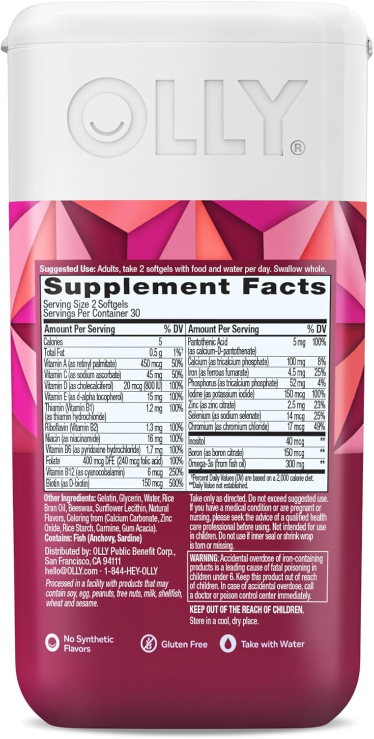 OLLY Ultra Strength Women's Multi Softgels, Overall Health and Immune Support, Omega-3s, Iron, Vitamins A, D, C, E, B12, Daily Multivitamin, 30 Day Supply - 60 Count - Image 7