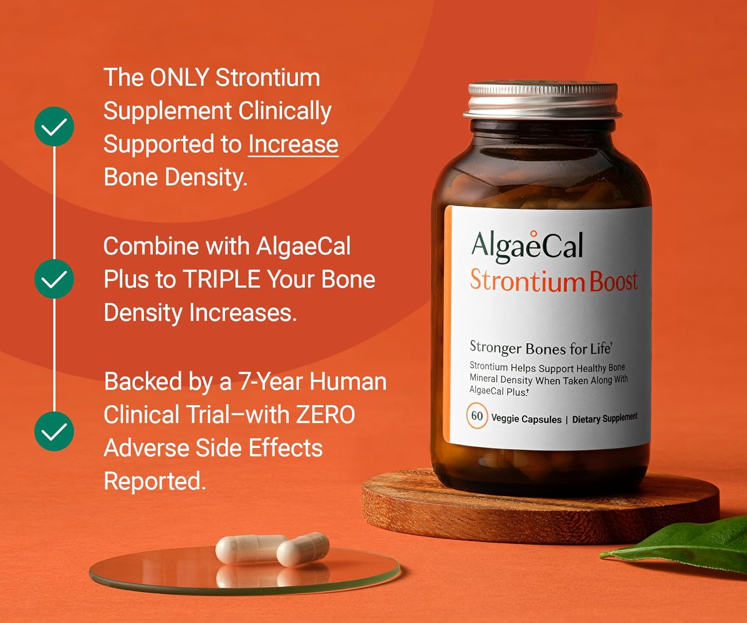 AlgaeCal - Strontium Boost, Natural Calcium Supplement for Bone Density Increase, Strontium Citrate 680 mg, Easy to Swallow for Bone Health & Bone Strength, Gluten-Free - 60 Veggie Caps- Made in USA - Image 2