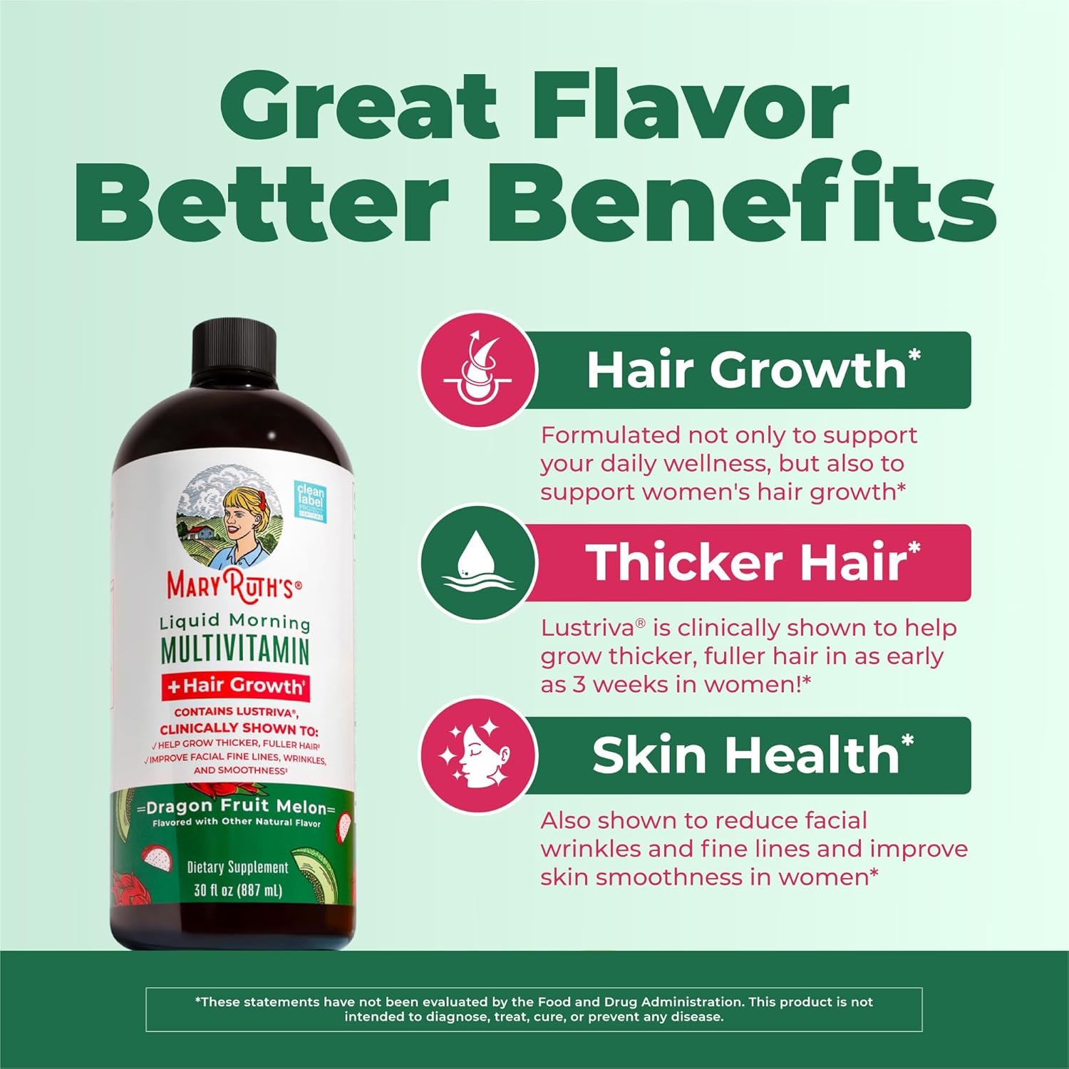 MARYRUTH'S Liquid Multivitamin + Hair Growth | Clinically Tested in Women for Thicker Hair & Facial Wrinkles | Biotin 10000mcg | Lustriva Hair Growth Supplements | Skin Care | Ages 18+ | 30 Fl Oz - Image 4