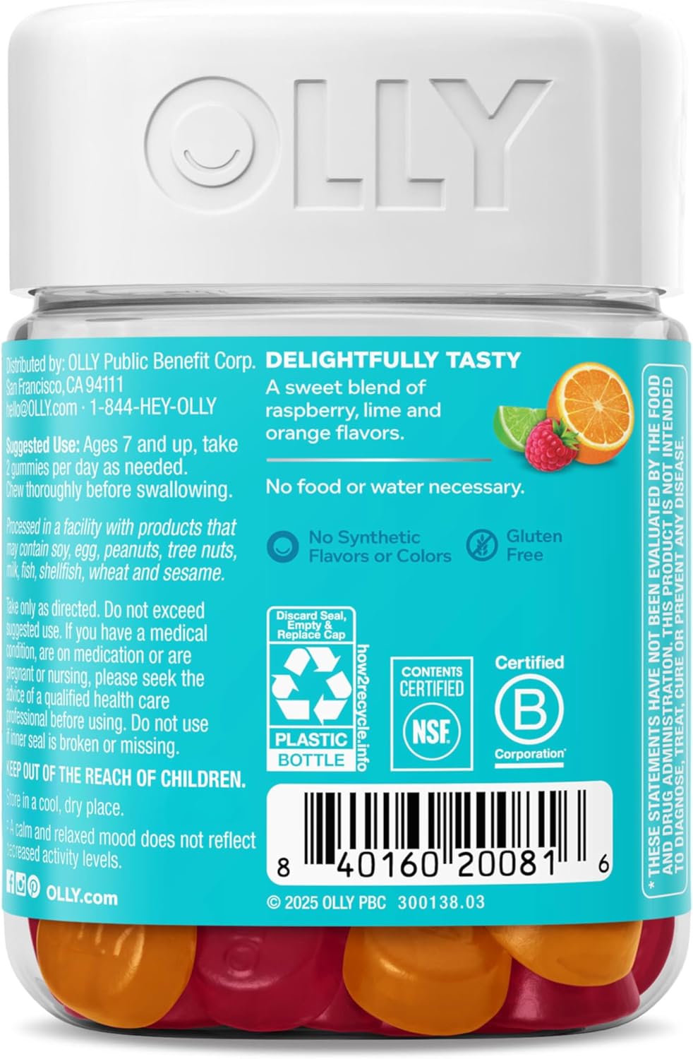 OLLY Kids Chillax Gummy, For a Calm and Relaxed Mood*, Magnesium, L-Theanine, Lemon Balm Extract, Chewable Supplement, Sherbet Flavored, 25 Day Supply - 50 Count (Packaging May Vary) - Image 7