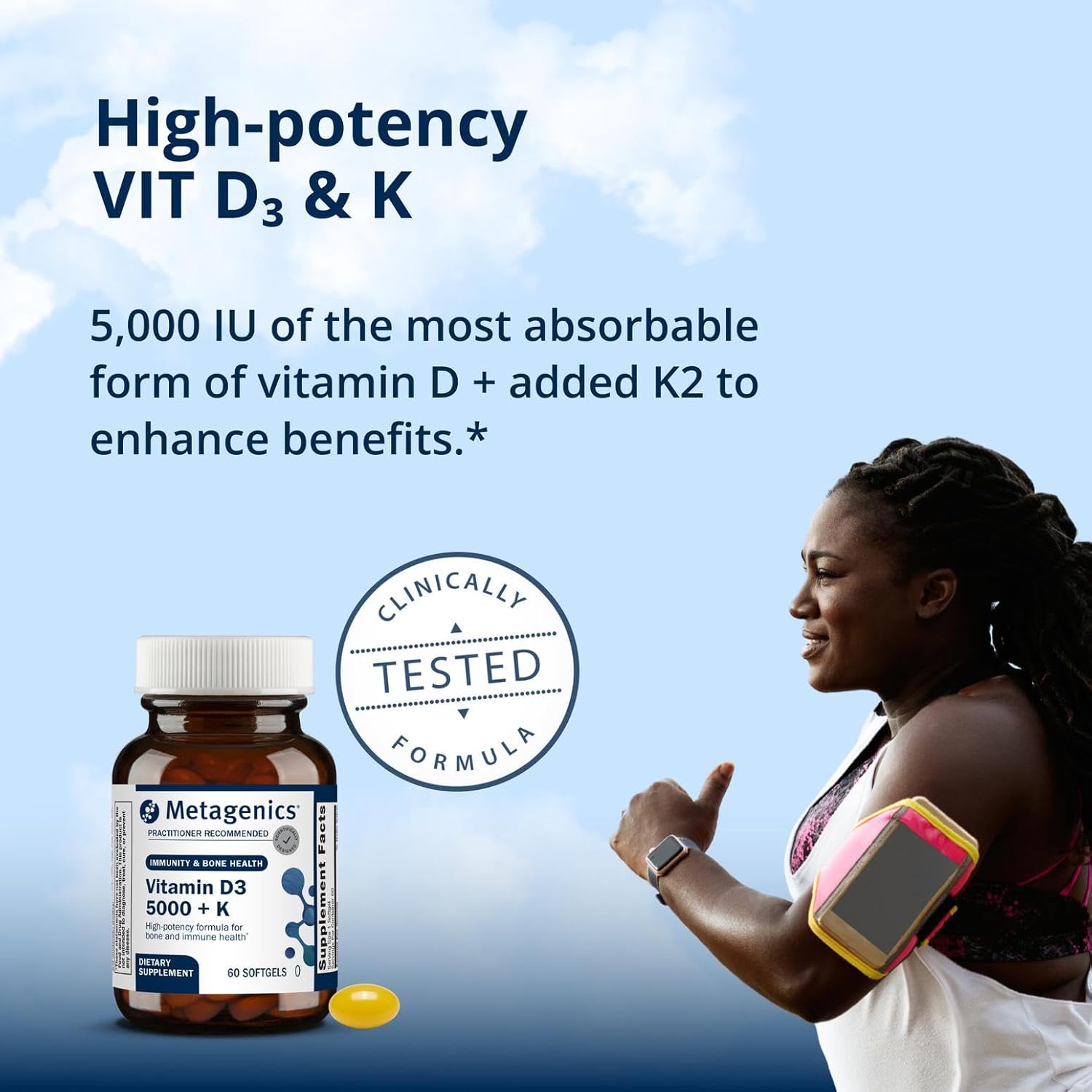 Metagenics Vitamin D3 and Vitamin K2 5,000 IU with MK-7- Vitamin D3 with K2 for Immune Support, Bone & Heart Health-Non-GMO, Gluten-Free-60 Softgels - Image 3