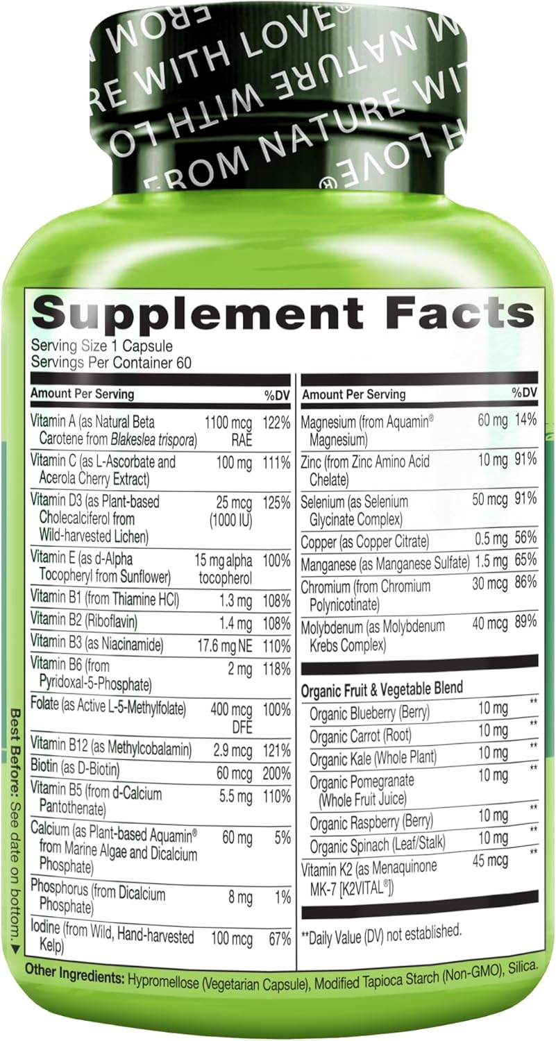 NATURELO Mens Multivitamins for Men 50+ - One Daily Multivitamin for Men with Vitamins, Minerals & Organic Whole Foods, Boost Energy & Health, Non-GMO, 60 Vegetarian Capsules - Image 8