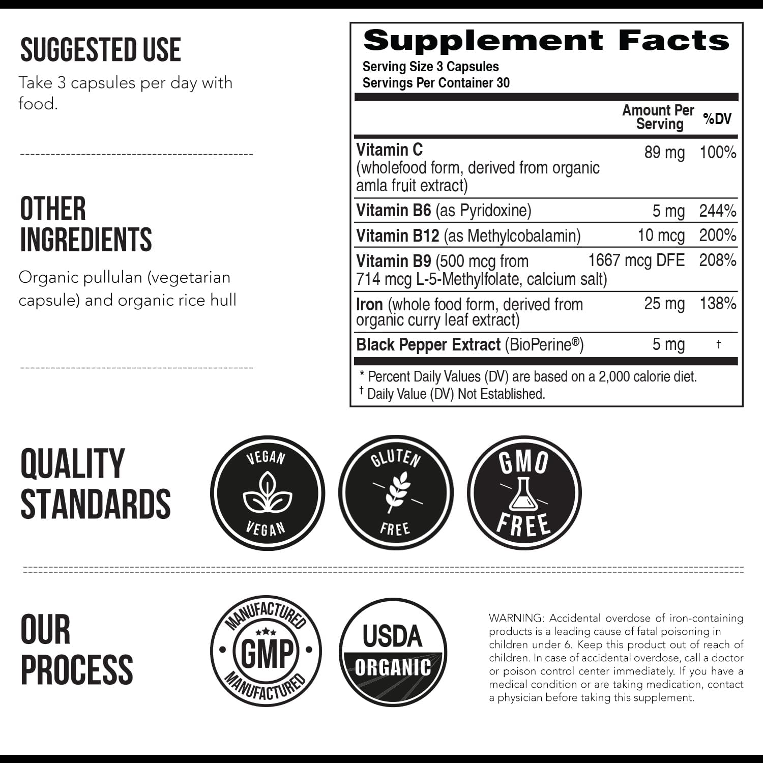 Organic Iron Supplement | Whole Food Mineral & Cofactors, 25 mg Elemental | Enhanced Absorption Plus Blood Health Vitamins – Gentle Form – Supports Healthy Levels & Blood Health – 90 Capsules - Image 7