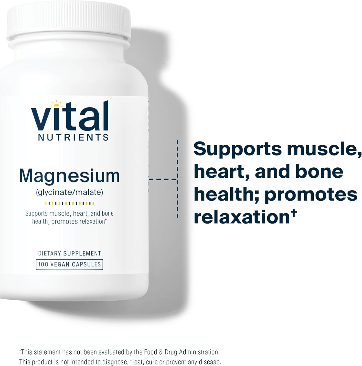 Vital Nutrients Magnesium Glycinate + Malate - 120mg Vegan Magnesium Supplement for Women and Men - Muscle, Heart, Bone Support* - Promotes Relaxation - Gluten, Dairy and Soy Free - 100 Capsules - Image 3