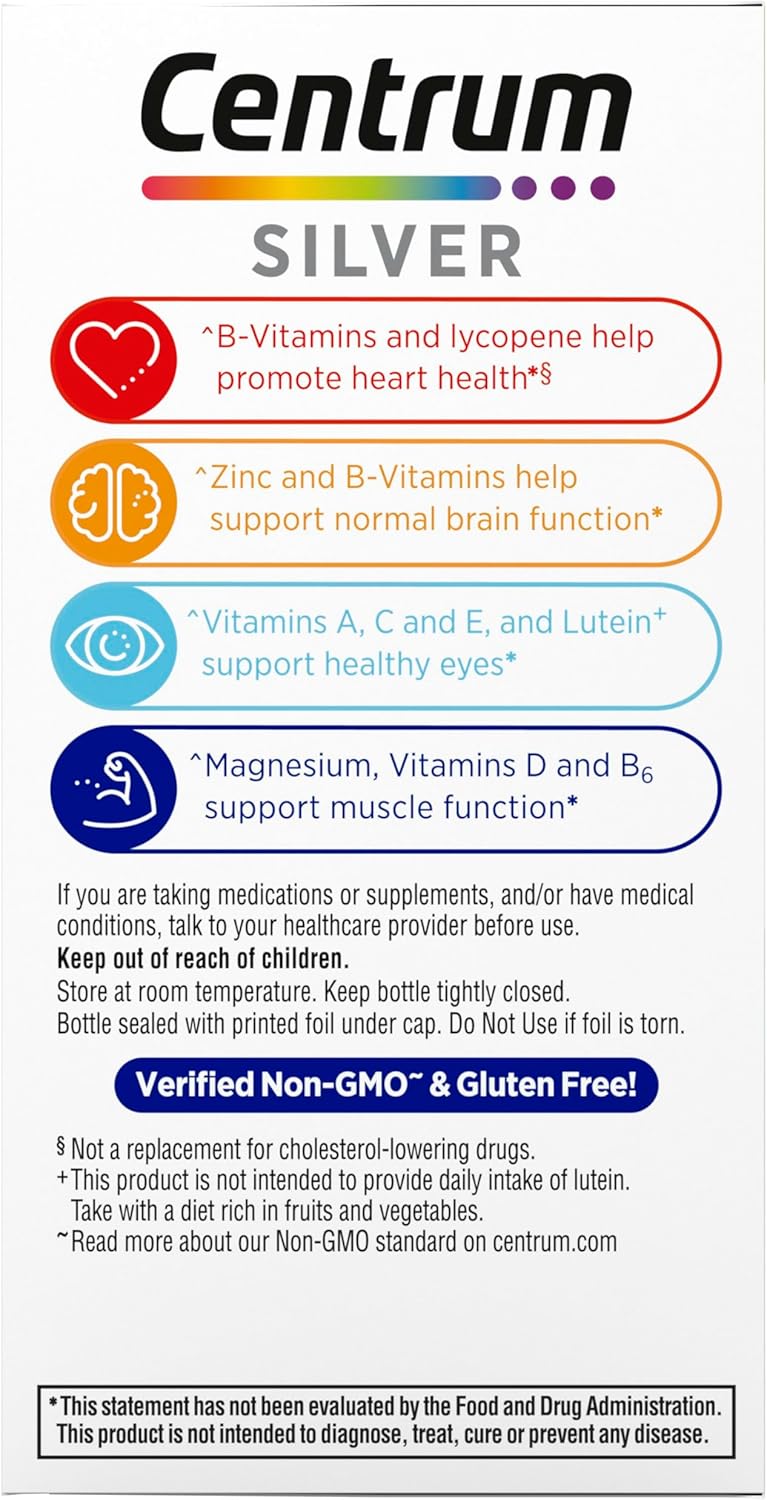 Centrum Silver Multivitamin for Men 50 Plus, Multimineral Supplement, Vitamin D3, B-Vitamins and Zinc, Gluten Free, Non-GMO Ingredients, Supports Memory and Cognition in Older Adults - 100 Ct - Image 12