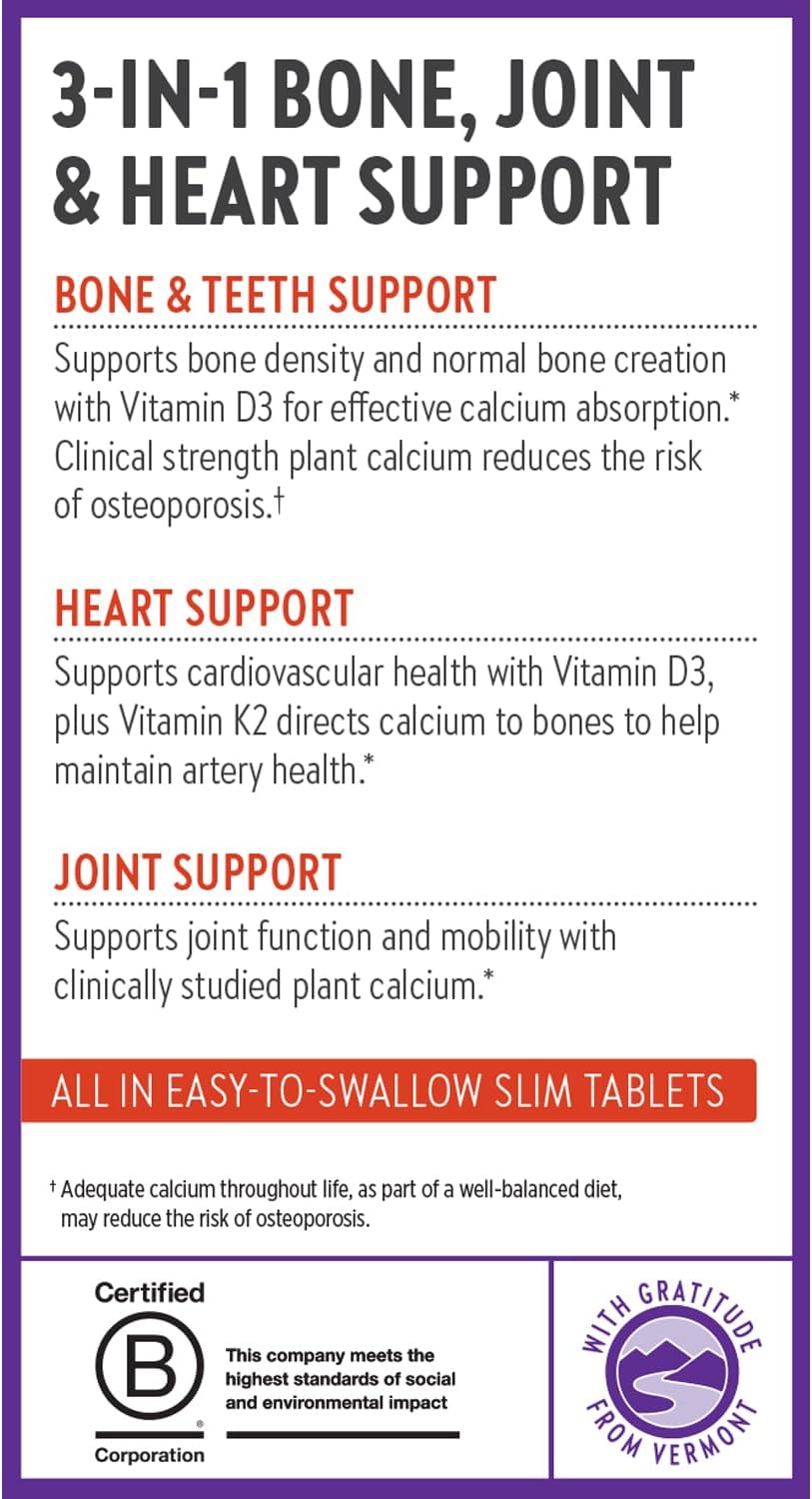 New Chapter Calcium Supplement - Bone Strength Plant-Based USDA Organic Calcium with Magnesium, Vitamin D3+K2, for Bone Health & Joint Mobility, Heart Support, 905 mg dose - 120 Slim Tablets - Image 8
