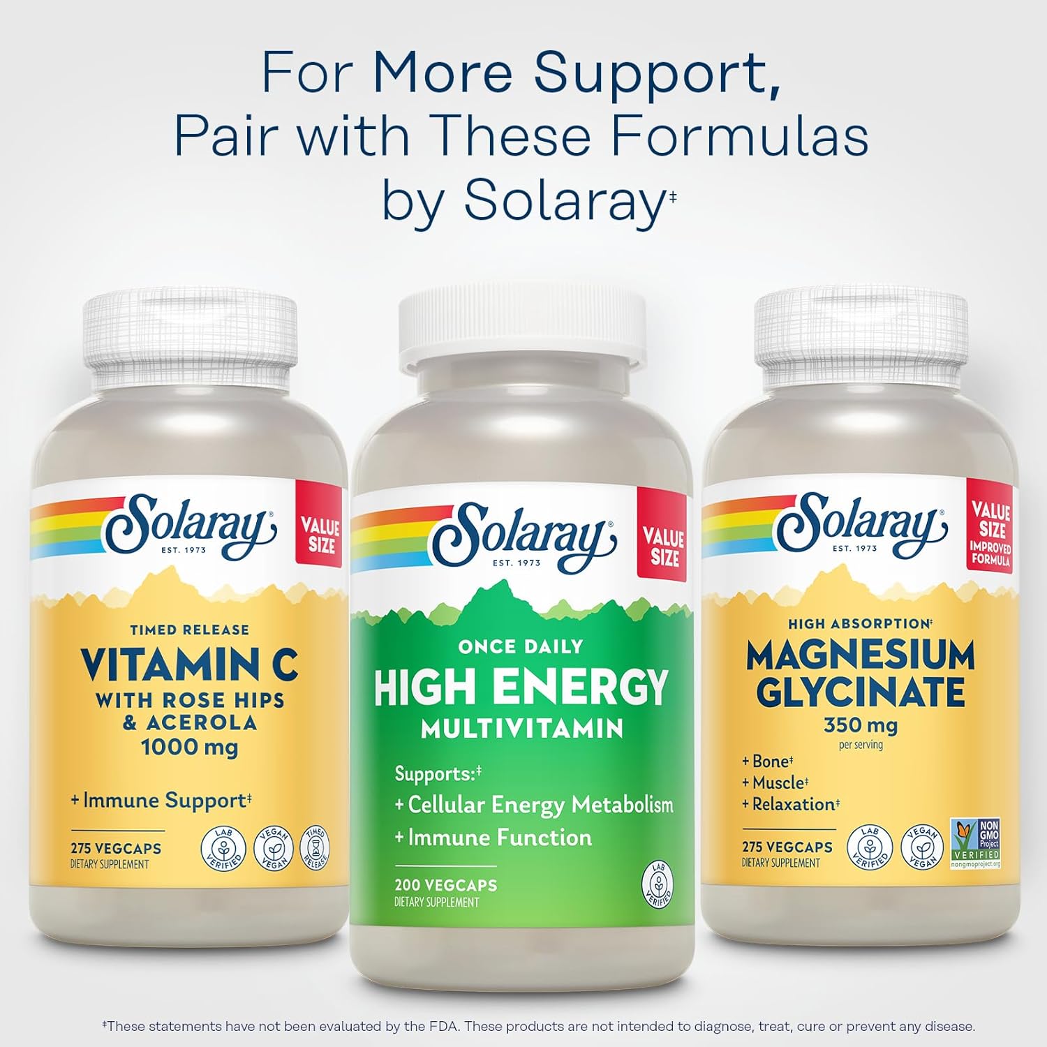 SOLARAY Once Daily High Energy Multivitamin for Women and Men – with Vitamin C, Vitamin D and Whole Food & Herb Base - Cellular Energy Metabolism & Immune Function Support – 200 Servings, 200 VegCap - Image 6