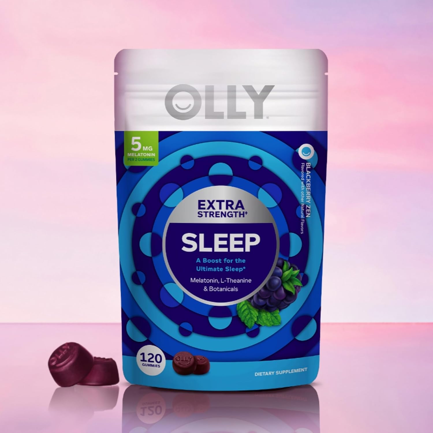 OLLY Extra Strength Sleep Gummy, Occasional Sleep Support Supplement*, 5 mg Melatonin, L-Theanine, BlackBerry Zen Flavor, 60 Day Supply - 120 Count (Packaging May Vary) - Image 11