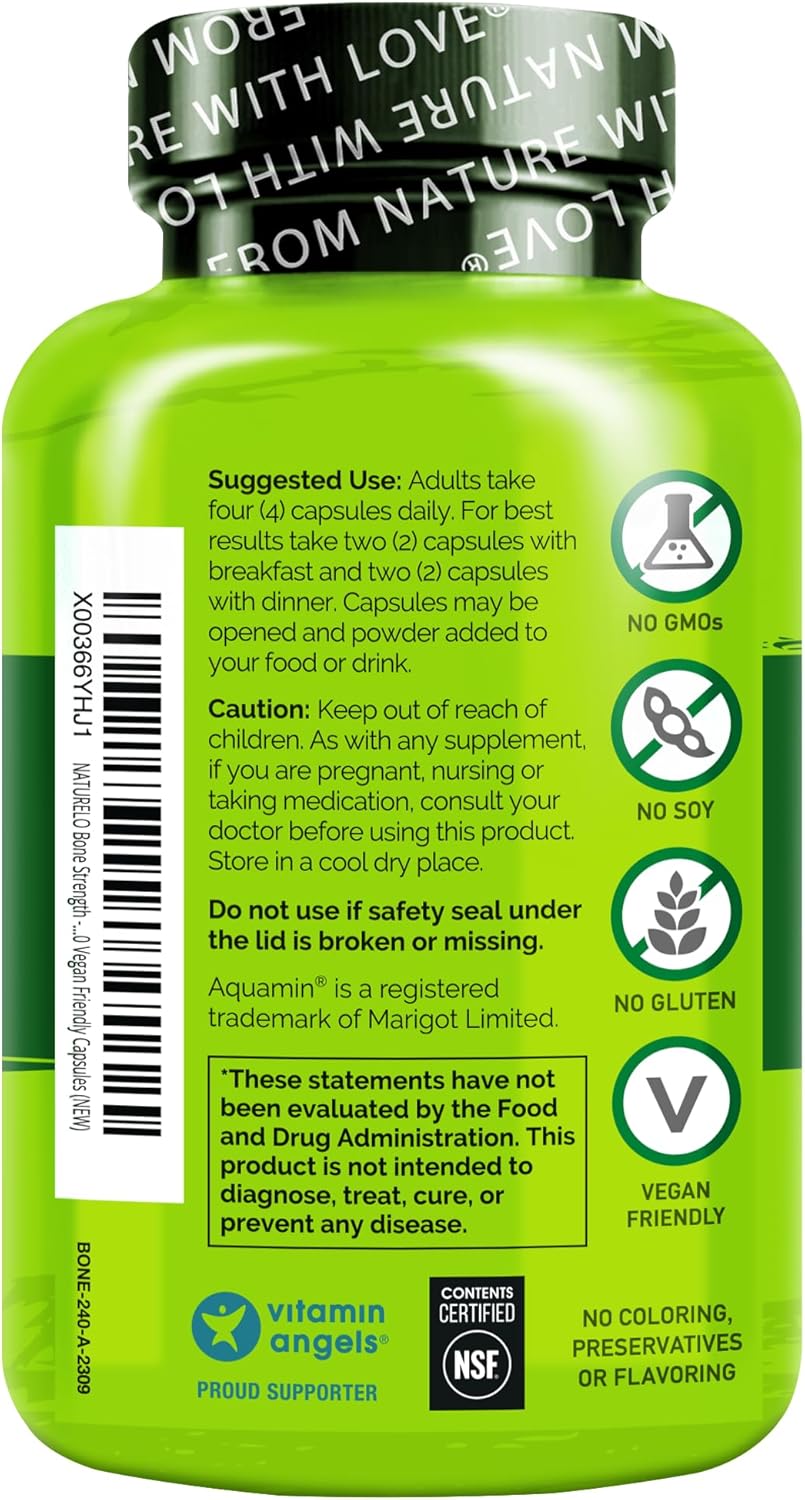 NATURELO Calcium Supplement - with Vitamin C, Vitamin D3, K2, and Calcium Magnesium Zinc for Bone Strength with Calcium 600mg - Plant-Based, 240 Vegetarian Capsules, Non-GMO, Soy & Gluten-Free - Image 8