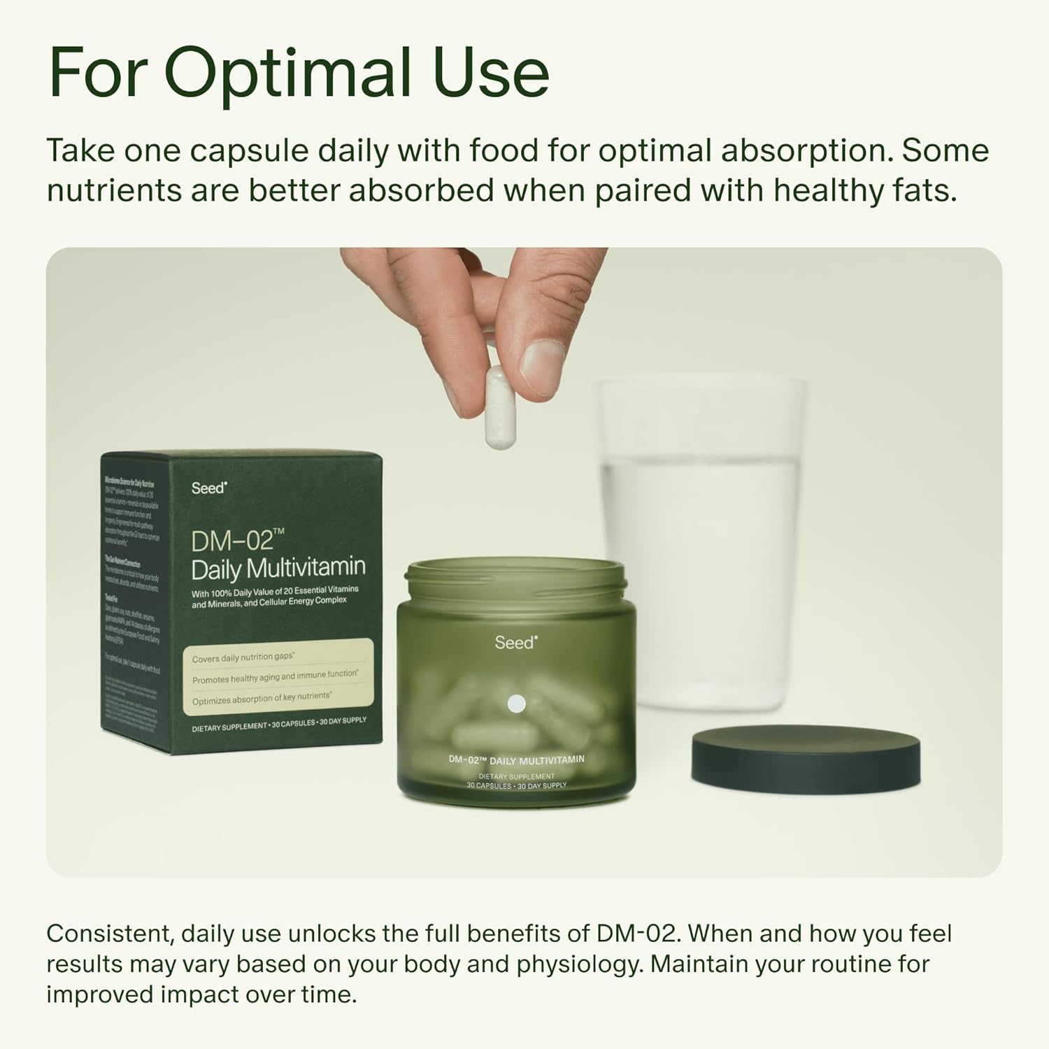 Seed DM-02 Daily Multivitamin - 100% DV Essential Vitamins and Minerals for Women & Men - Helps Fill Daily Nutrient Gaps - Immune, Bone, Hair, Skin & Nails Health - Vegan - 30 Capsules (30-Day Supply) - Image 7