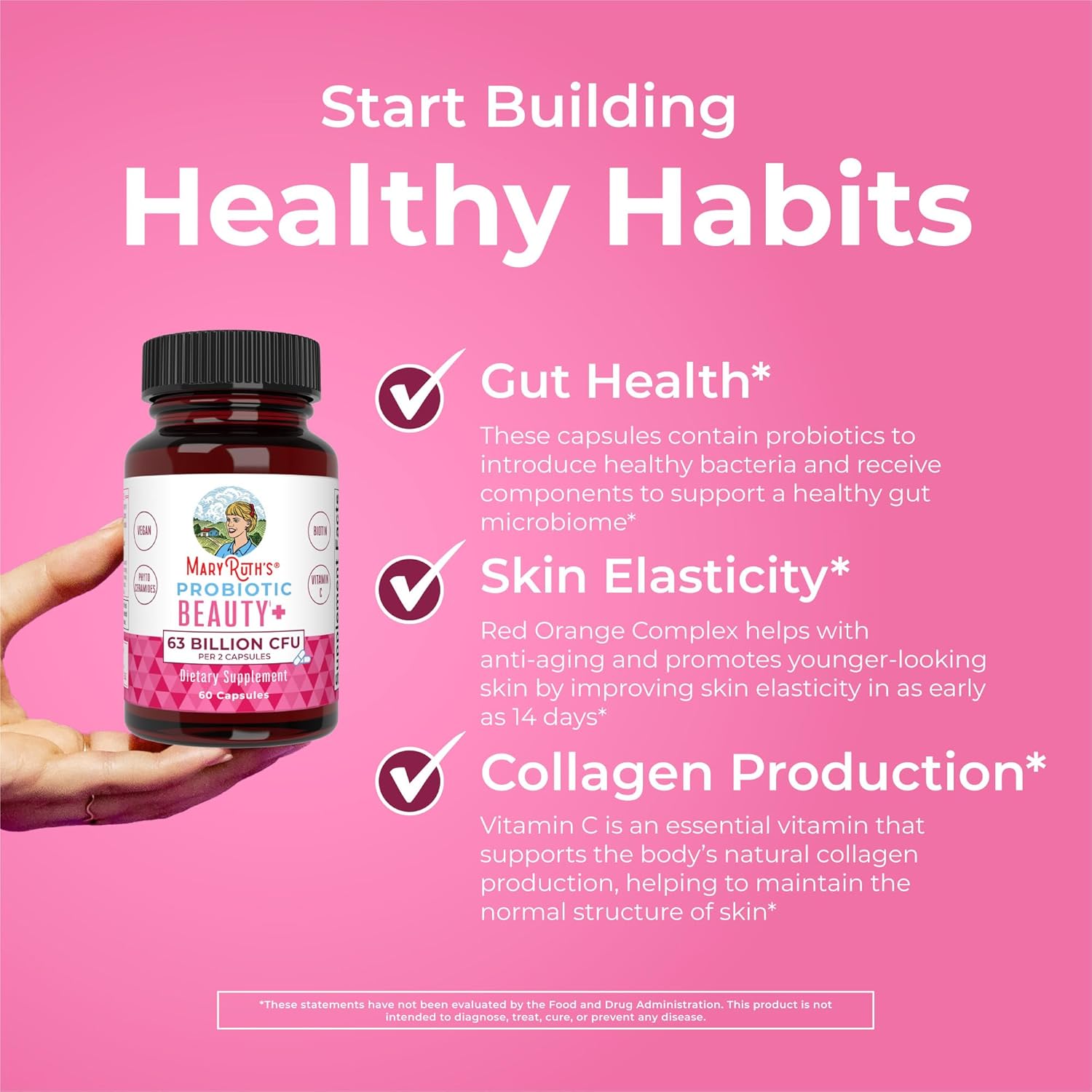 MaryRuth Organics Probiotic Beauty Capsules | Vegan Collagen Support | Anti Aging | Gut Health | Hair Skin and Nails Vitamins | Skin Care | Biotin | Non-GMO Project Verified | 60 Count - Image 5