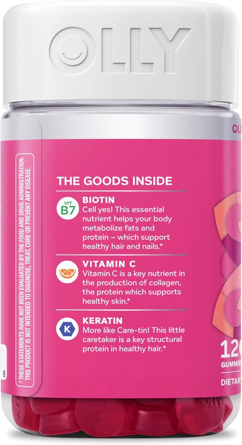 OLLY Hair Skin and Nails Gummies - Undeniable Beauty with Biotin 2500mcg Per 2 Gummies, Keratin & Vitamin C - Supports Healthy Hair, Skin, & Nails - Grapefruit Flavor - 120 Count - Image 5