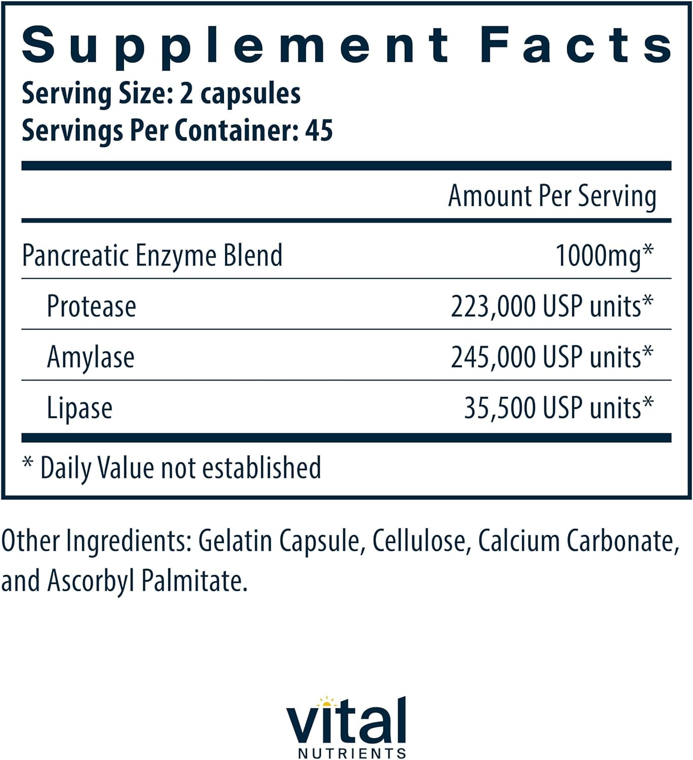 Vital Nutrients Pancreatic Enzymes 1000mg (Full Strength) - Pancreatin Digestion Supplement with Protease, Amylase & Lipase - Digestive Enzymes - Gluten, Dairy, and Soy Free - 90 Capsules - Image 2