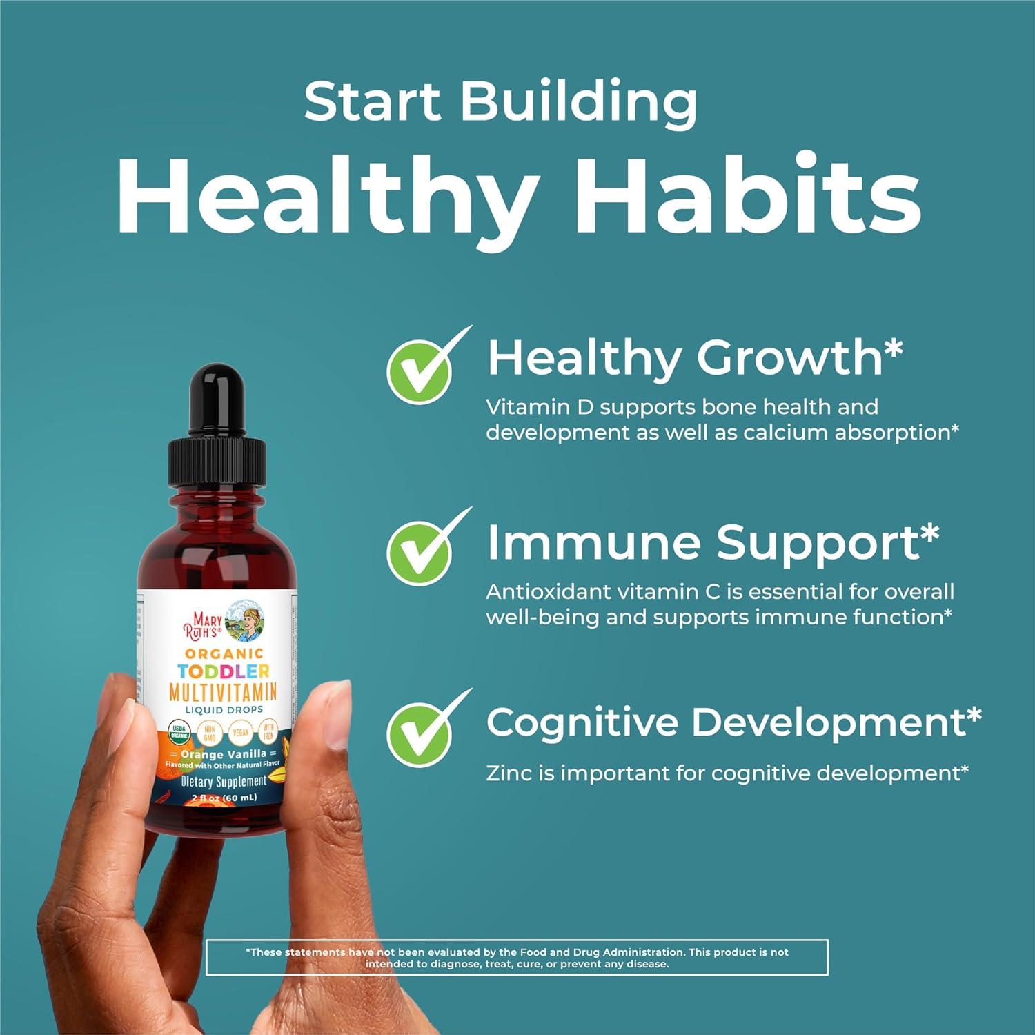 MARYRUTH'S Organics Multivitamin & Multimineral with Iron for Toddlers | USDA Organic | Sugar Free | Multivitamin Liquid Drops for Kids Ages 1-3 | Immune Support | Vegan | Non-GMO | 2 Fl Oz - Image 5