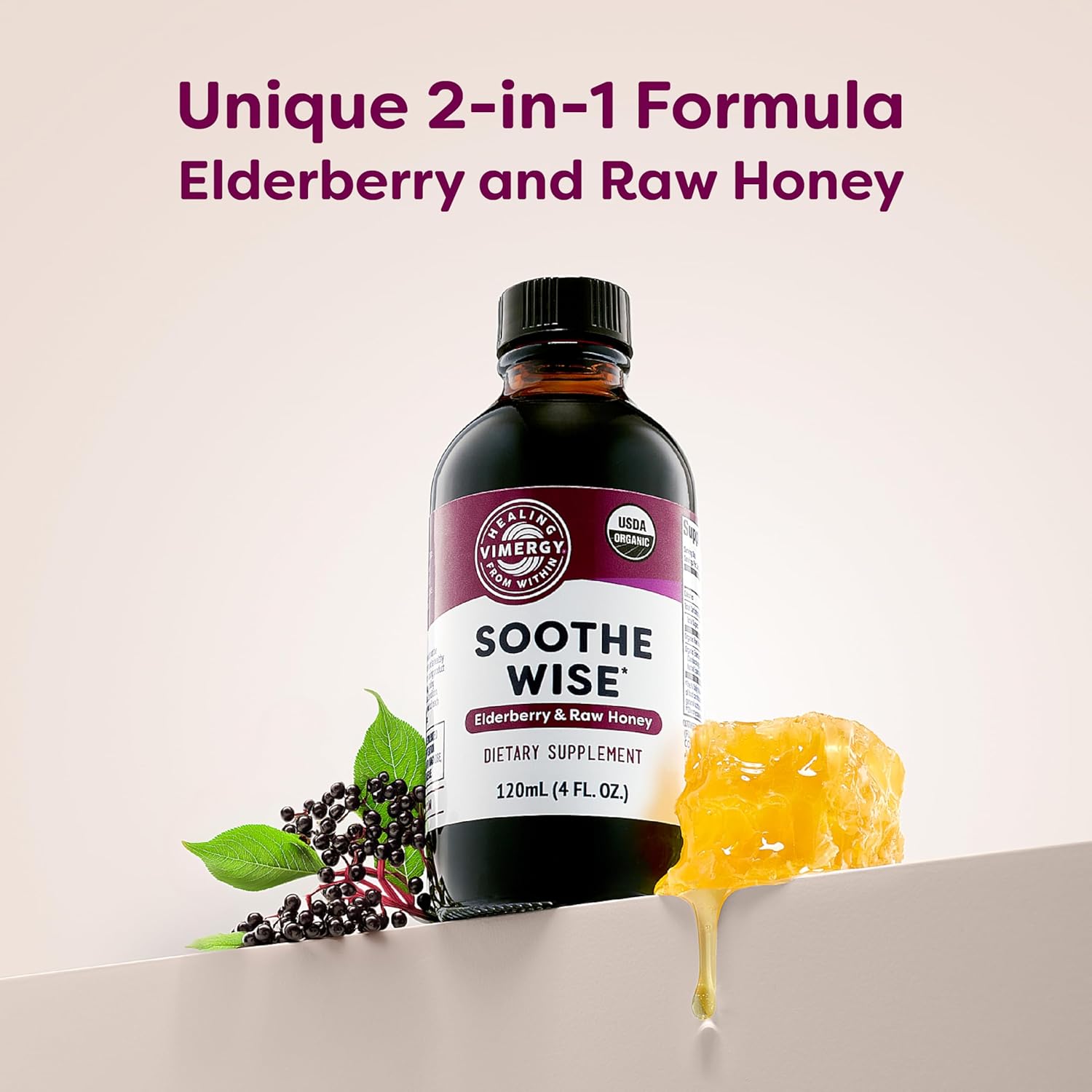 Vimergy Soothe Wise* – USDA Certified Organic – Immune Support with Elderberry & Honey – 24 5mL (1 TSP) Servings (940 mg Extract Per Serving) – Vegan, Paleo-Friendly, Gluten-Free (120 mL) - Image 4