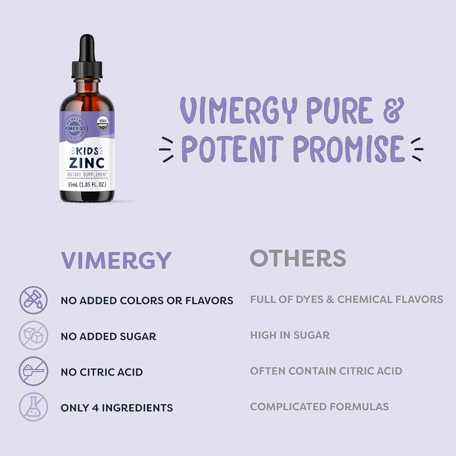 VIMERGY Kids USDA Organic Liquid Zinc Sulfate – for Children & Adolescence 1-18 Years Old, Fast-Absorbing Immune Support* – Promotes Healthy Bones, Hair & Skin. Kosher, Vegan, Non-GMO – 55 mL - Image 5