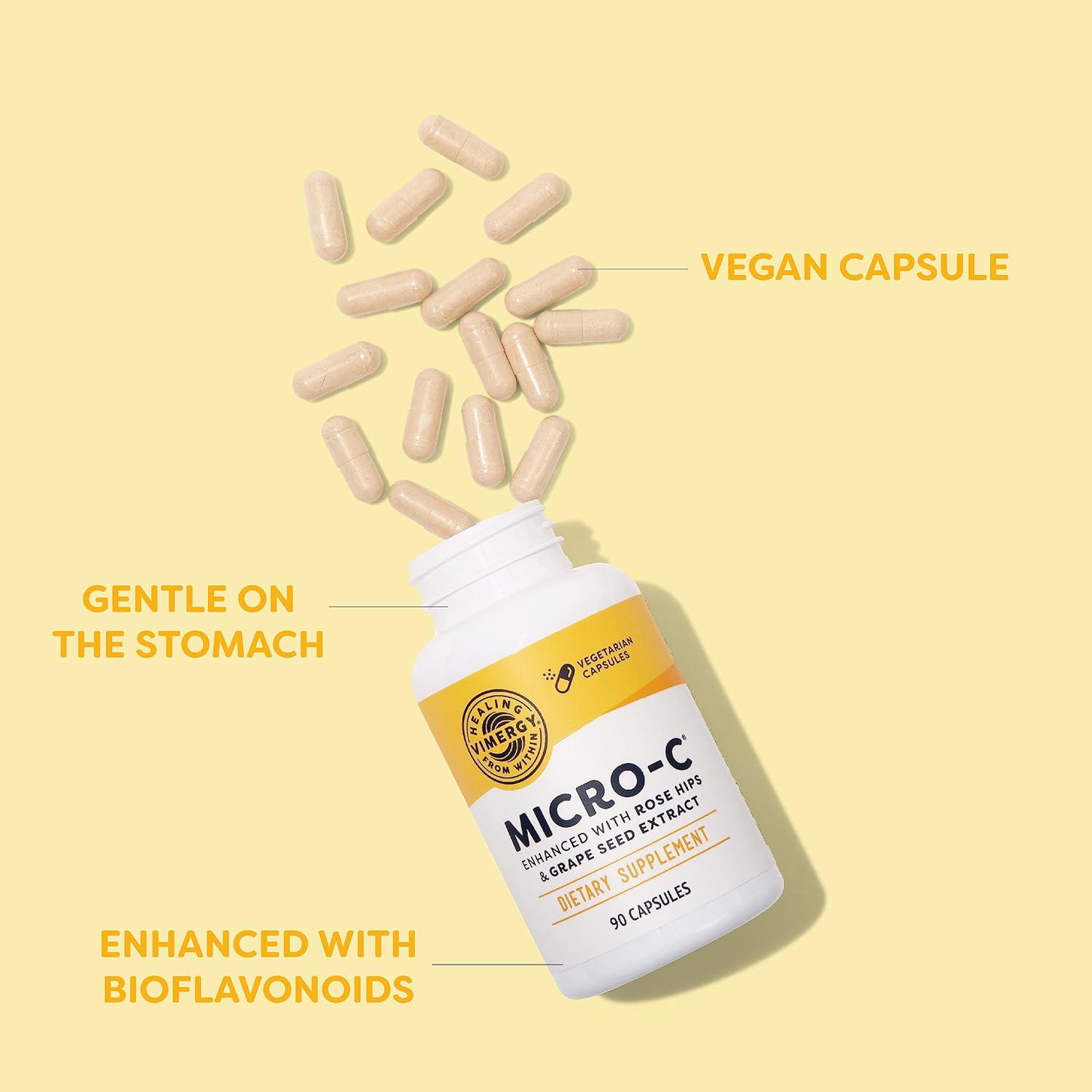 Vimergy Micro-C® Vitamin C Capsules – 500mg per Capsule, Supports Immune Health*, Promotes Collagen Production, Supports Healthy Bones*, Kosher, Vegan & Gluten-Free, Travel Size 90 Capsules - Image 3
