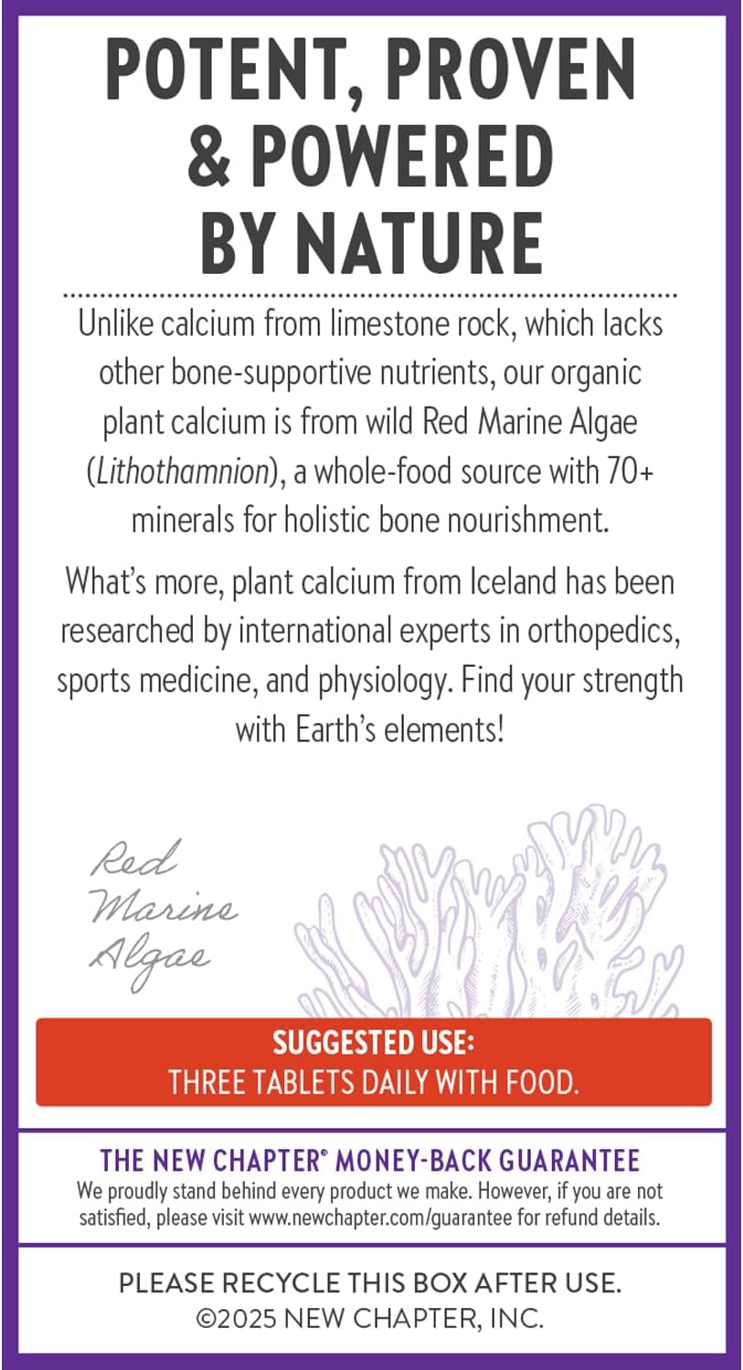 New Chapter Calcium Supplement - Bone Strength Plant-Based USDA Organic Calcium with Magnesium, Vitamin D3+K2, for Bone Health & Joint Mobility, Heart Support, 905 mg dose - 120 Slim Tablets - Image 7