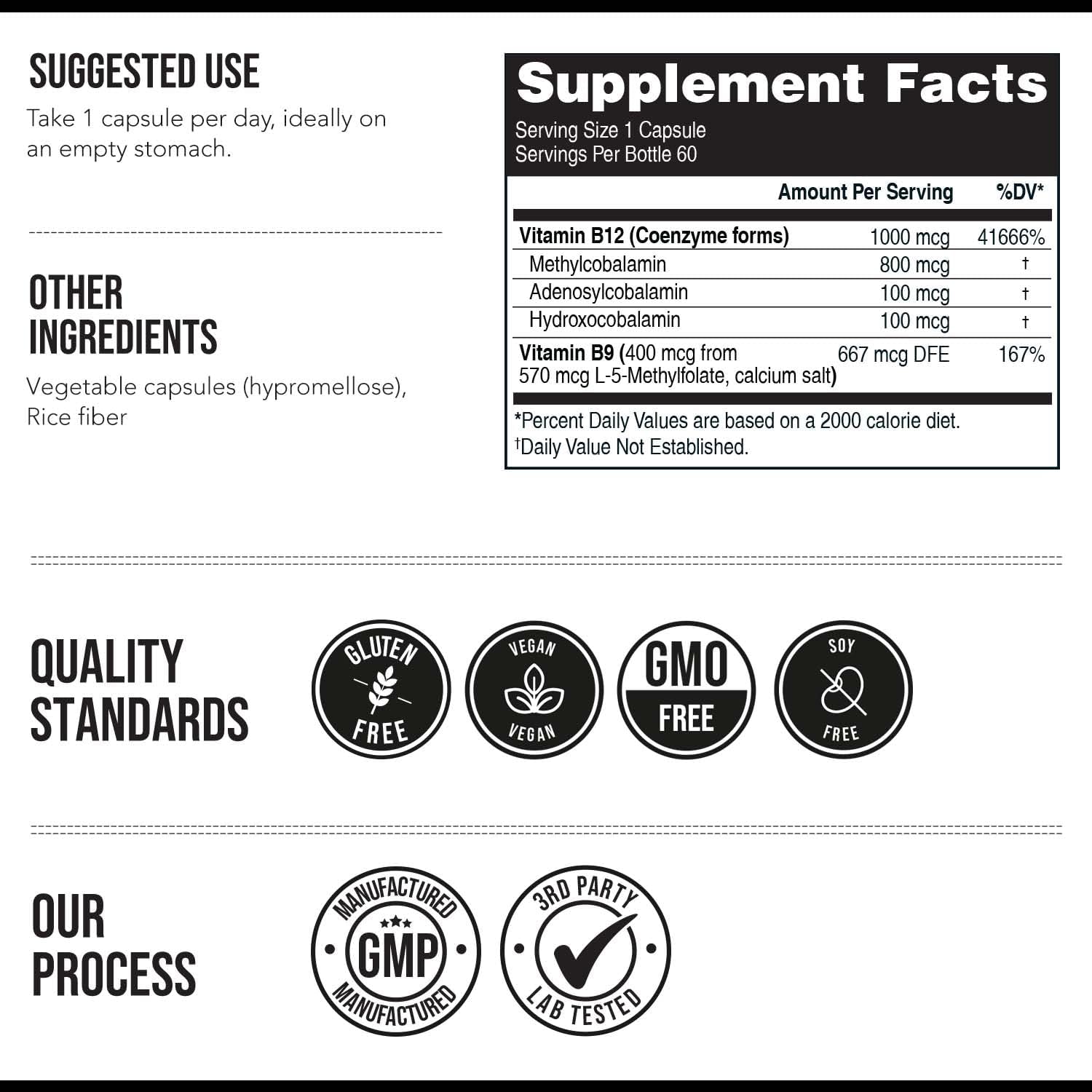 BioActive Vitamin B12 - 1000 mcg, Contains All 3 Coenzyme Forms (Methyl, Adenosyl & Hydroxy) Plus Methylfolate Cofactor | Supports Energy, Metabolism & Mood | Vegan, Non-GMO (60 Servings) - Image 7