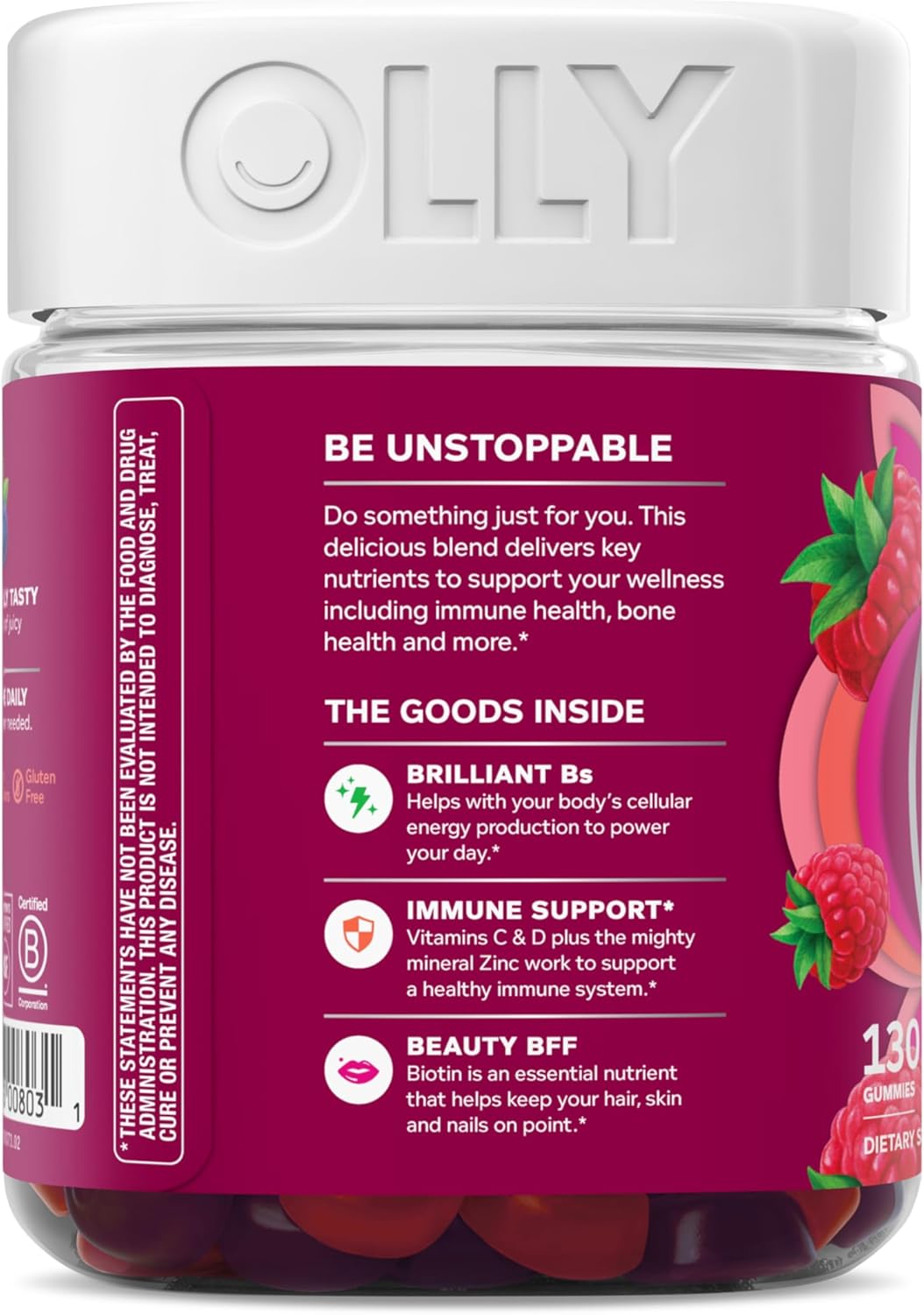 OLLY Women's Multivitamin Gummy, Women's Overall Wellness,* Vitamins A, C, D, E, Biotin, Folic Acid, Adult Chewable Supplement, Berry Flavored, 65 Day Supply - 130 Count - Image 11