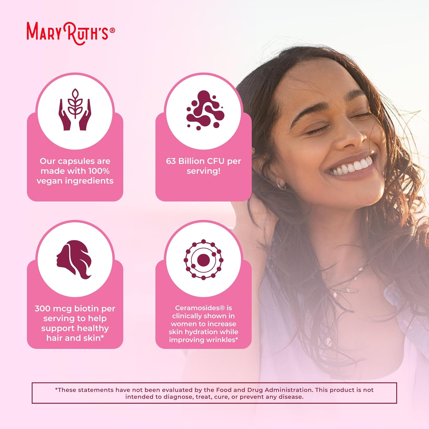 MaryRuth Organics Probiotic Beauty Capsules | Vegan Collagen Support | Anti Aging | Gut Health | Hair Skin and Nails Vitamins | Skin Care | Biotin | Non-GMO Project Verified | 60 Count - Image 6