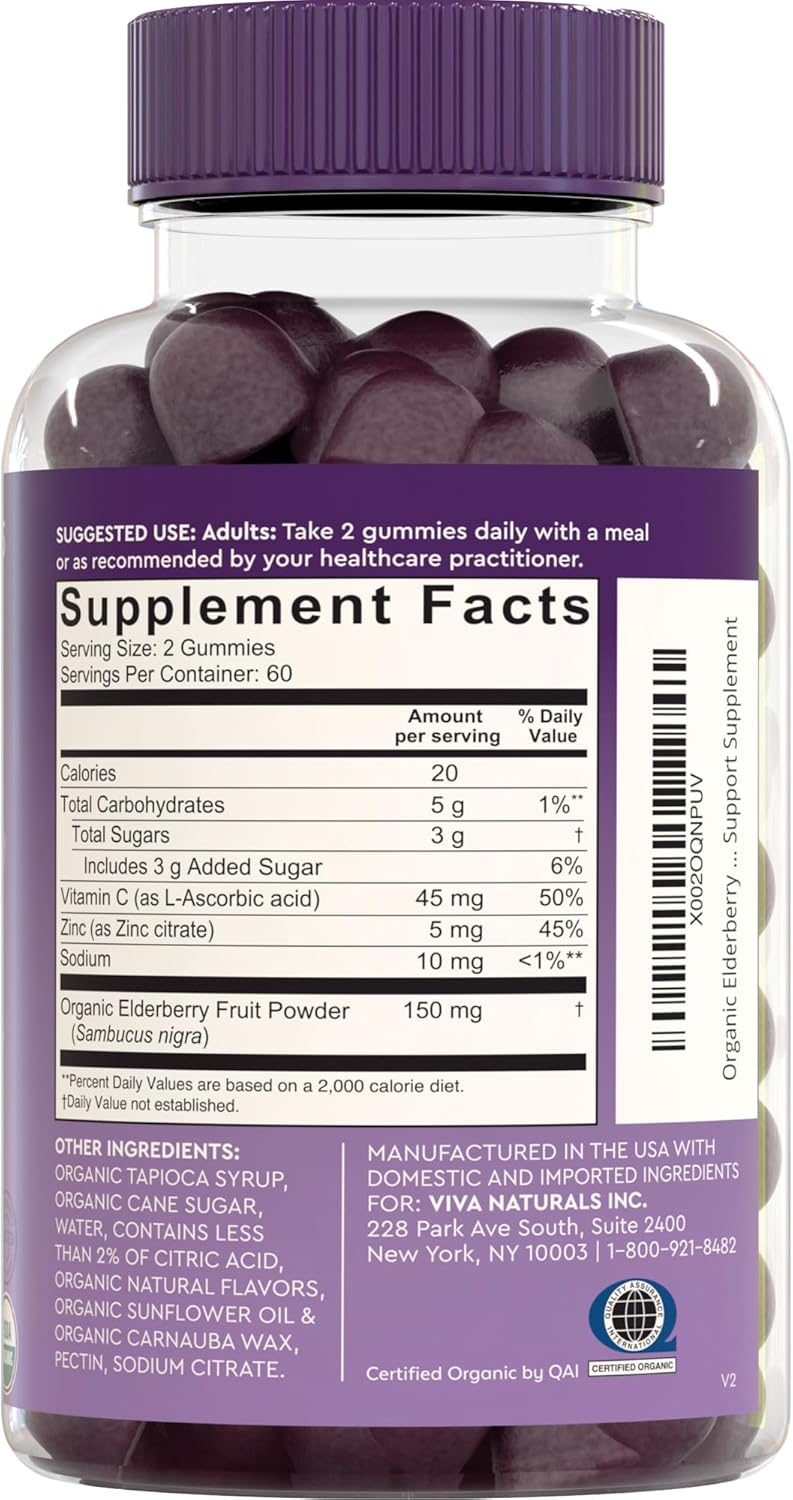 Elderberry Vitamin C and Zinc Immune Support Gummies , Made of 150mg Black Elderberry Per Serving for Adults, Sambucus Elderberry Gummies with Raspberry Rush Flavor, USDA Organic, Non-GMO, (120 Count) - Image 8
