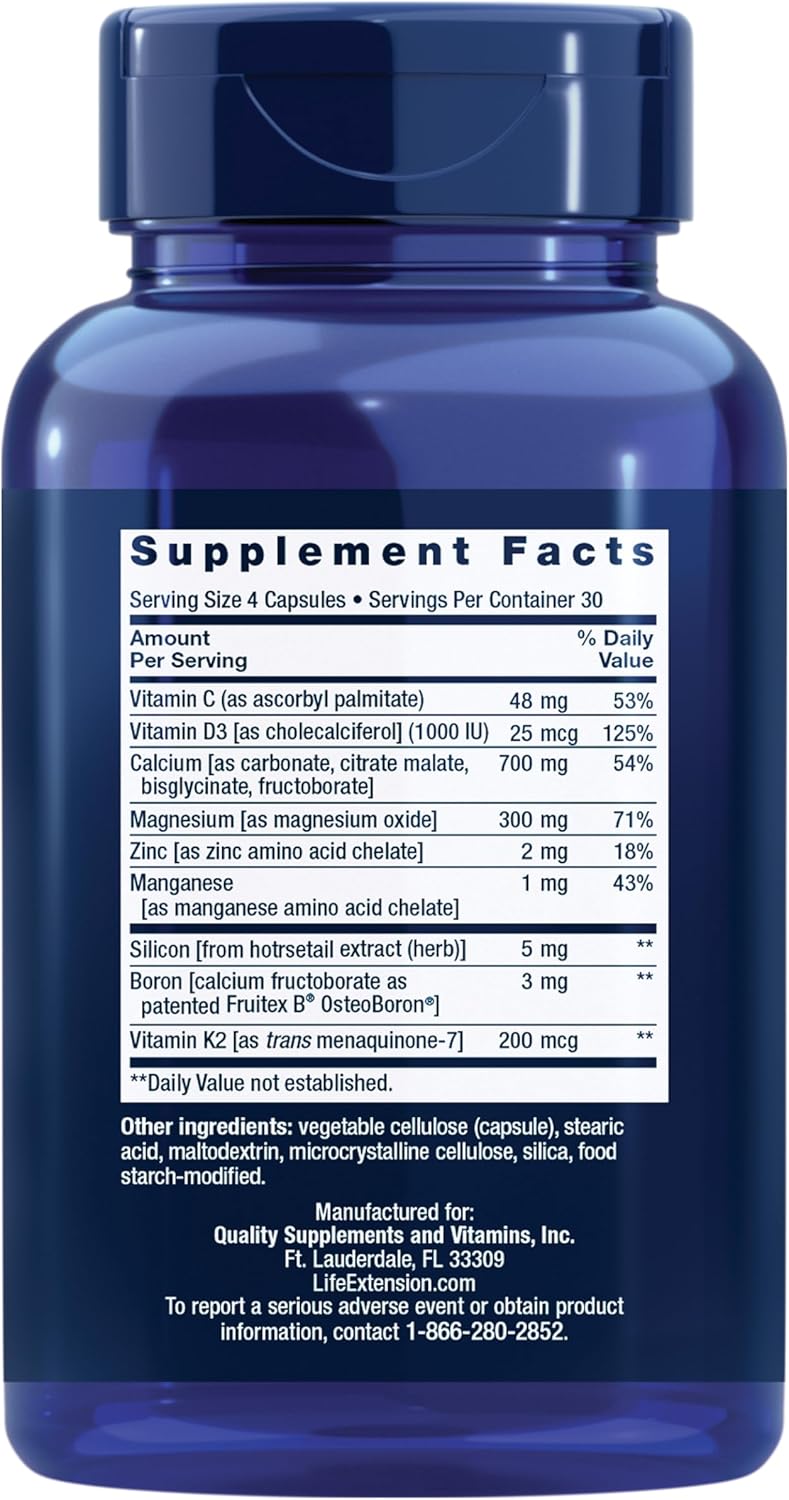 Life Extension Bone Restore with Vitamin K2 – Bone Health Supplement for Strong Bones – 3 Types of Absorbable Calcium, Vitamins D3 and K2, Minerals – Gluten-Free, Non-GMO – 120 Capsules - Image 2