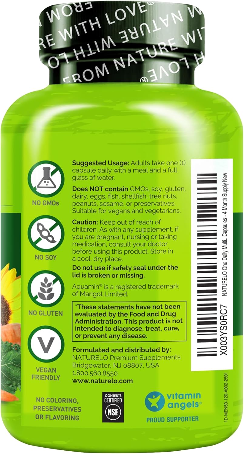 NATURELO Mens Multivitamins for Men 50+ - One Daily Multivitamin for Men with Vitamins, Minerals & Organic Whole Foods, Boost Energy & Health, Non-GMO, 120 Vegetarian Capsules - Image 9