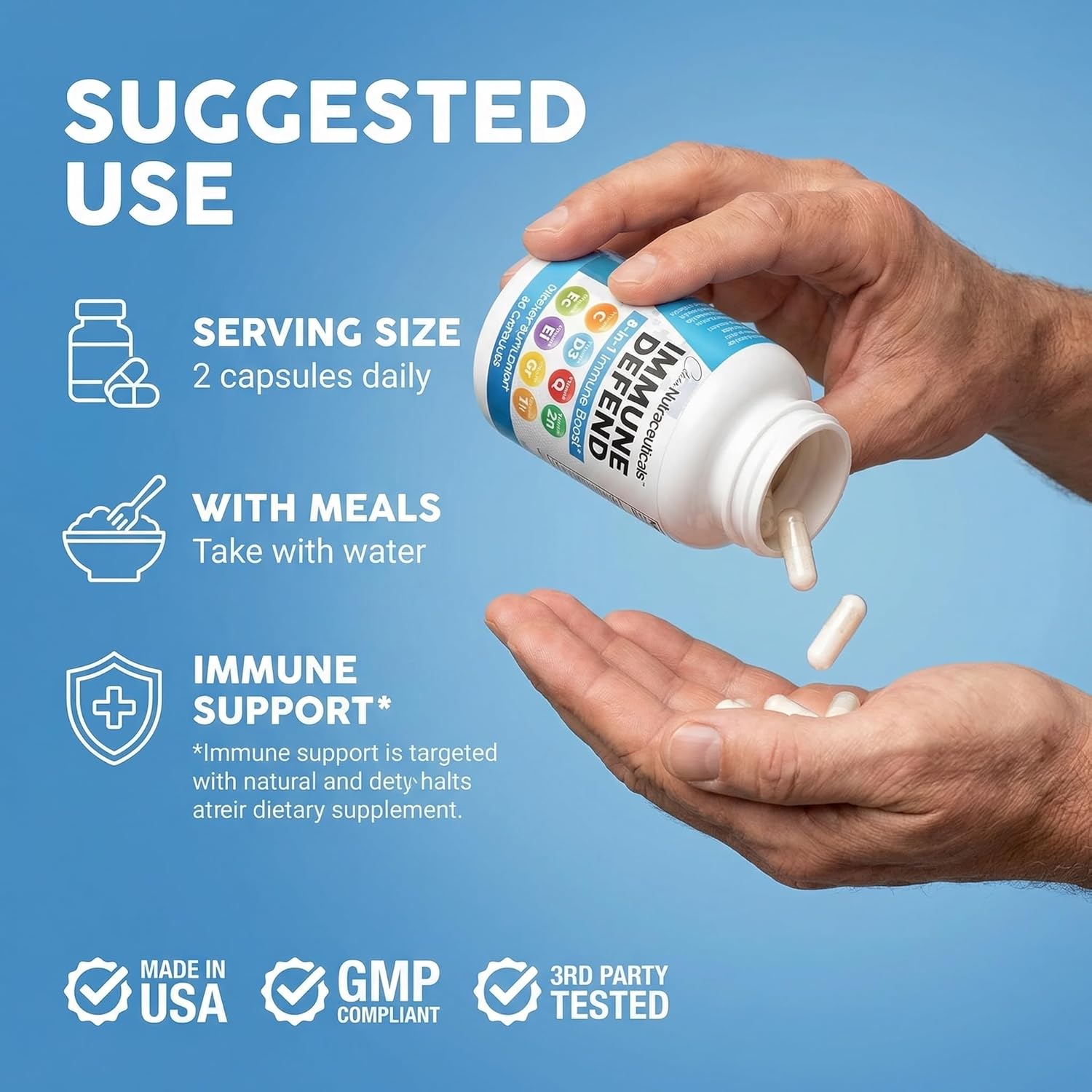 Clean Nutraceuticals Immune Defense Support Supplement 8 in 1 with Zinc 50mg Quercetin, VIT C 1000mg, Vitamin D3 5000 IU, Elderberry, Ginger - Immunity System Booster for Adults, Vegan - 60 Count - Image 6