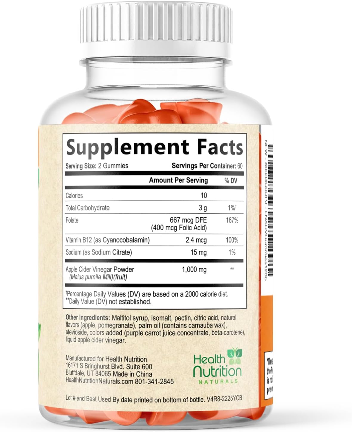Apple Cider Vinegar Gummies Zero Sugar - Max Strength ACV Gummy Vitamins - Vitamin B12 & The Mother - Metabolism & Energy Support - Vegan Apple Cider Vinegar Gummy Supplement - Non-GMO - 120 Gummies - Image 9