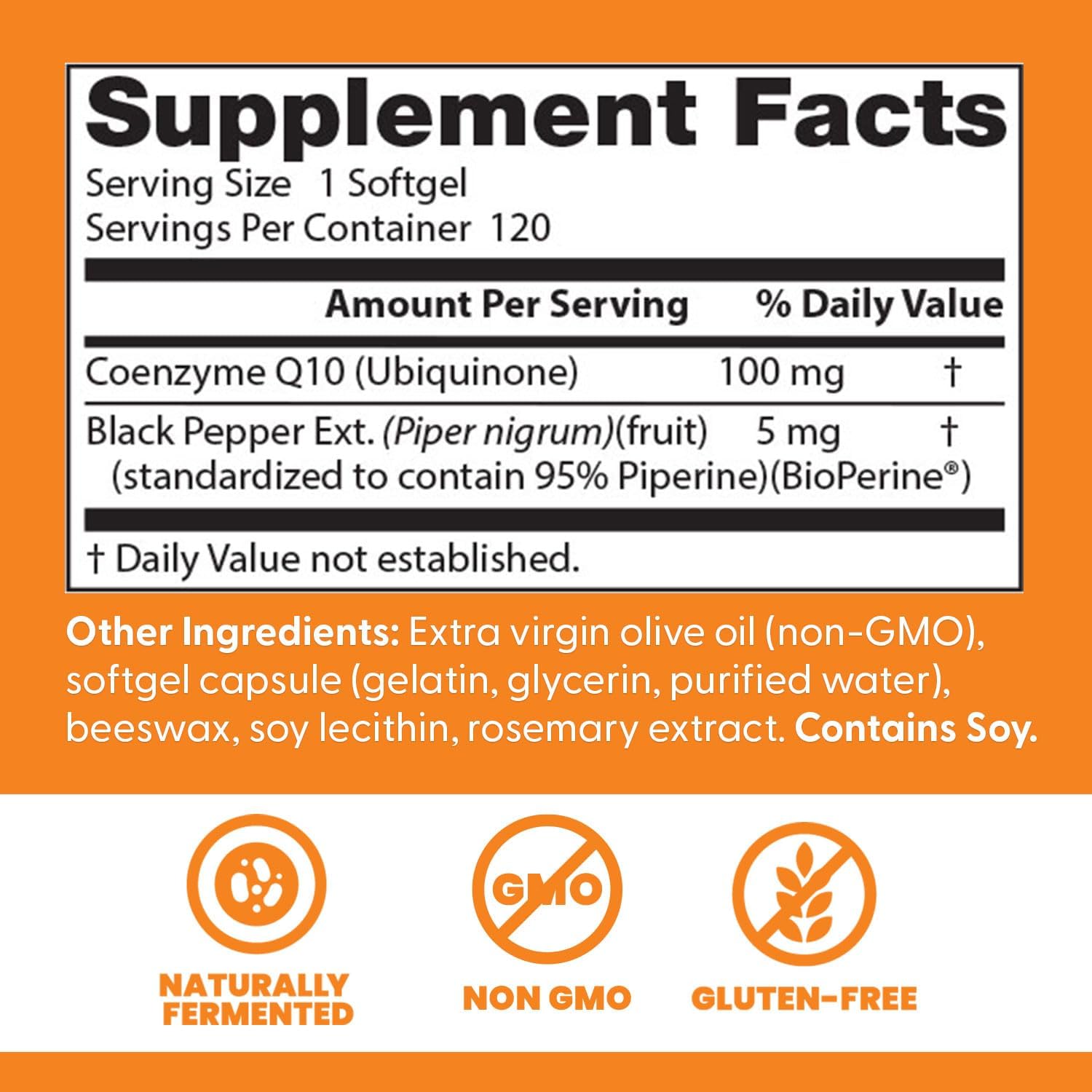 Doctor's Best High Absorption CoQ10 with BioPerine Supplement - Coenzyme Q10 Softgels for Heart Health & Antioxidant Support, Naturally Fermented CoQ10 100mg for Women & Men, Non GMO - 120 Softgels - Image 4