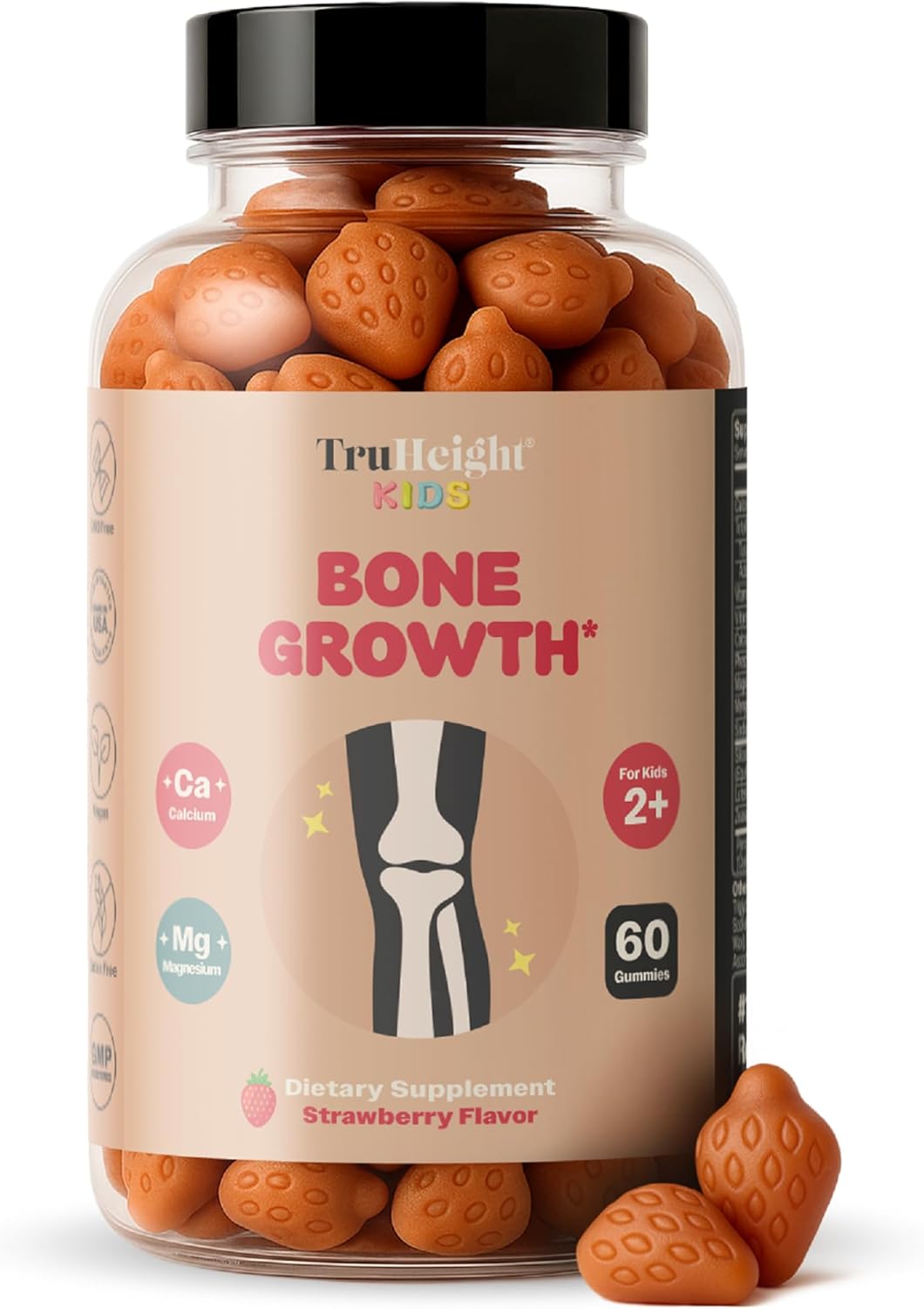 TruHeight Kids Bone Growth Gummies (Strawberry, Ages 2+) Tall Nutrition for Natural Growth for Kids & Toddlers - Vitamin D, Calcium, K, Magnesium Multivitamin, Bone Strength Vitamins, D3 K2, Taller